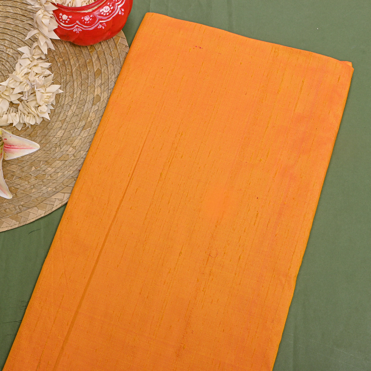 Rust Plain Raw Silk Fabric