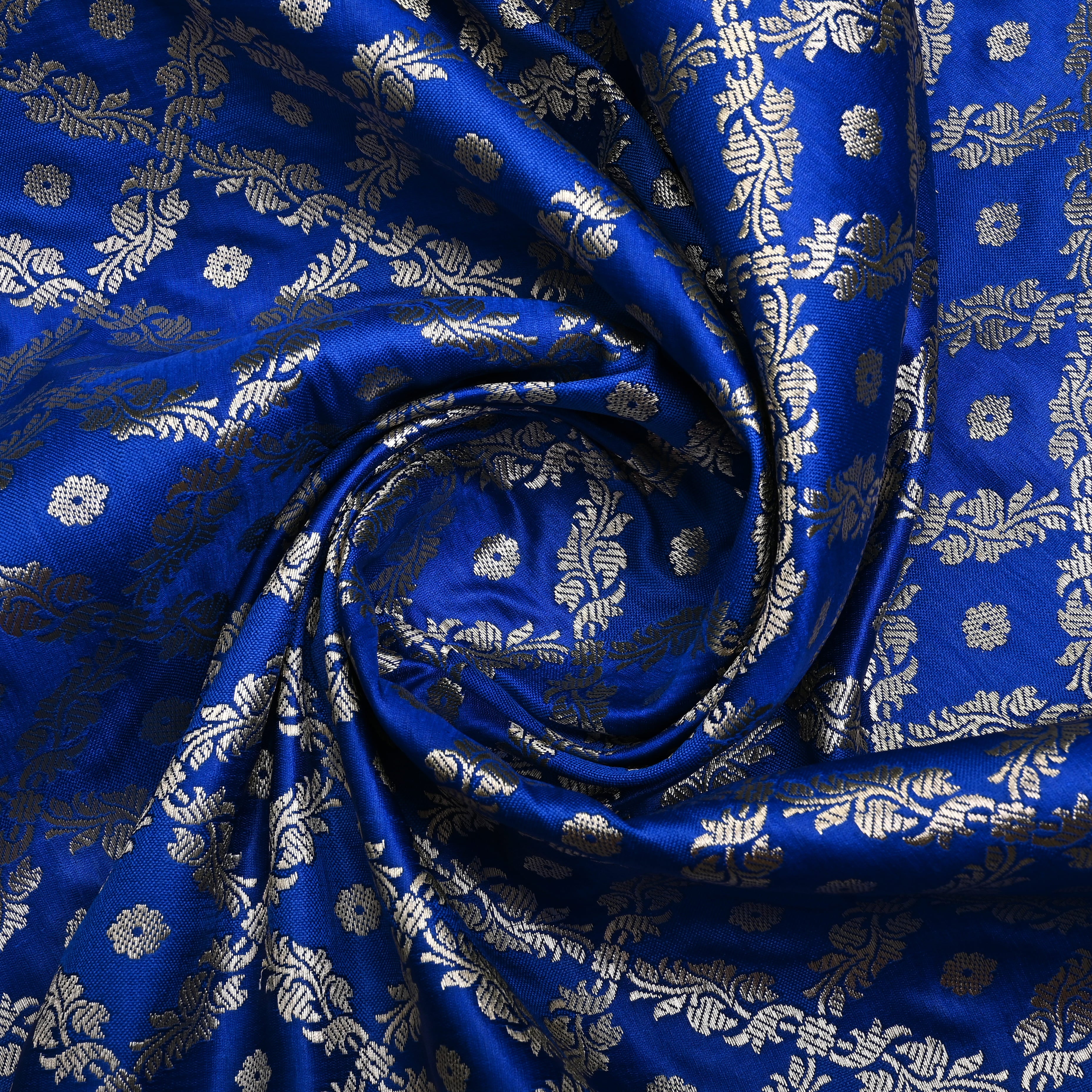 Navy Blue Banaras Fabric With Checks Pattern
