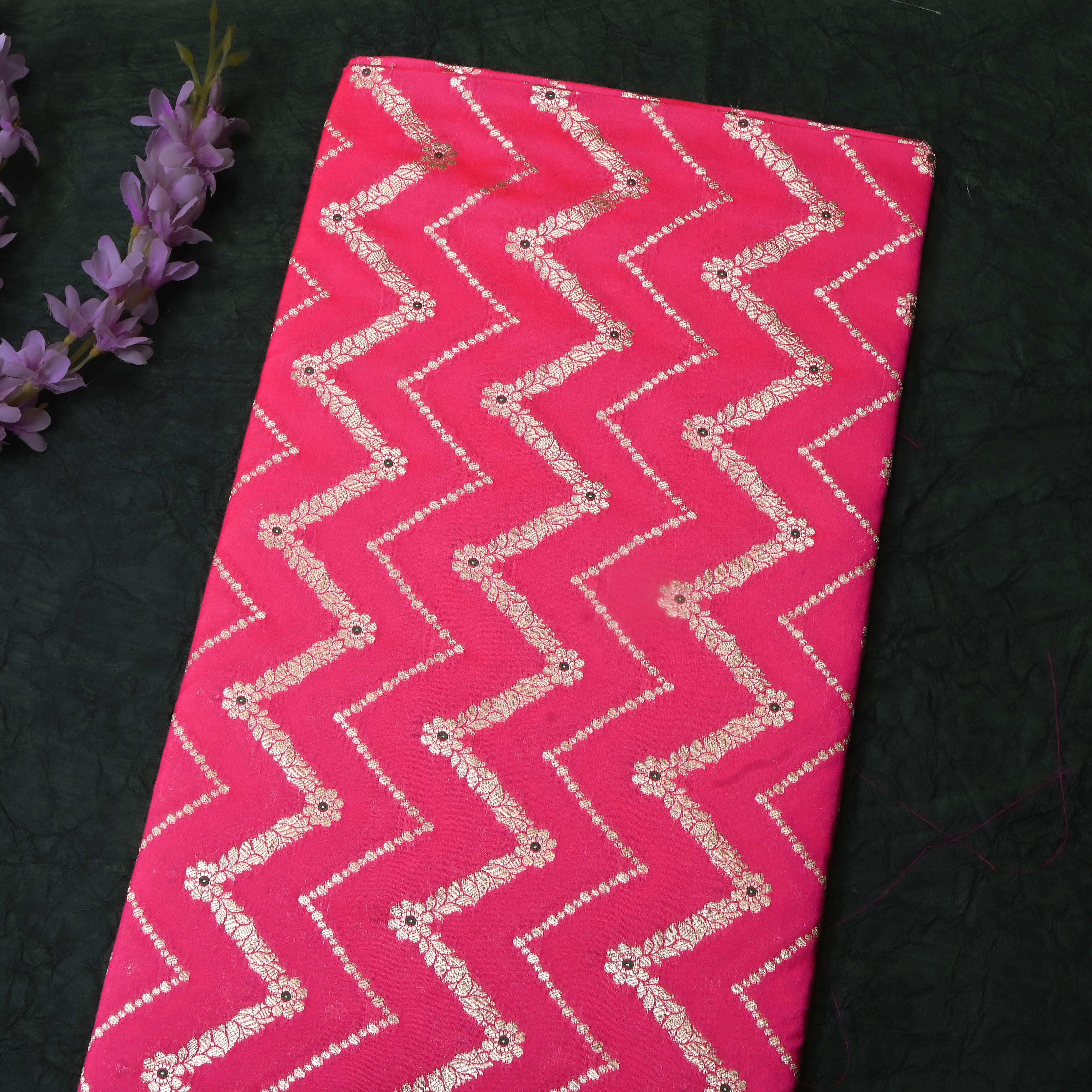 Neon Fuchsia Meenakari Banarasi Fabric With Chevron Pattern