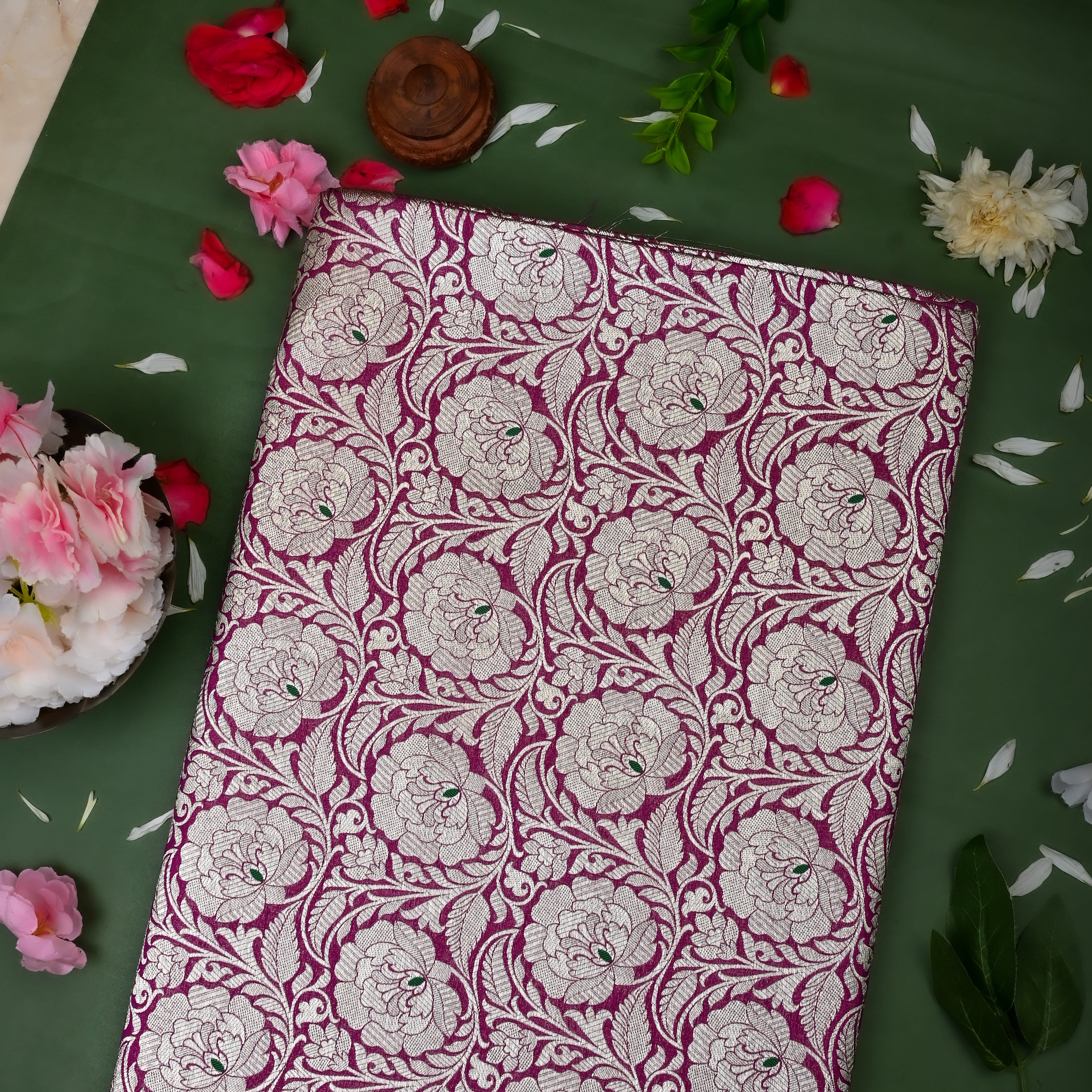 Mulberry Pink Banaras Fabric With Floral Jaal