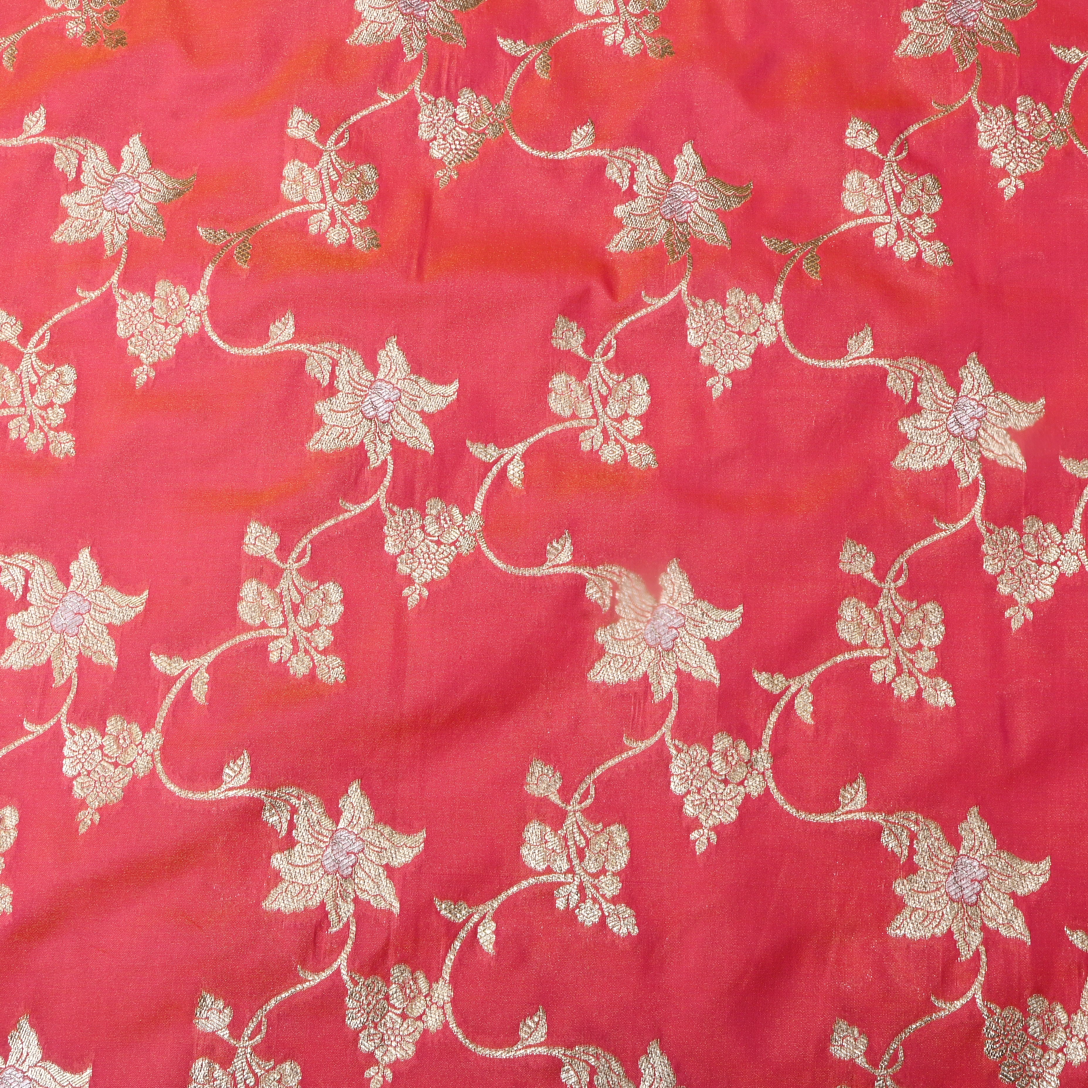 Magenta Pink Floral Jamawar Silk Fabric