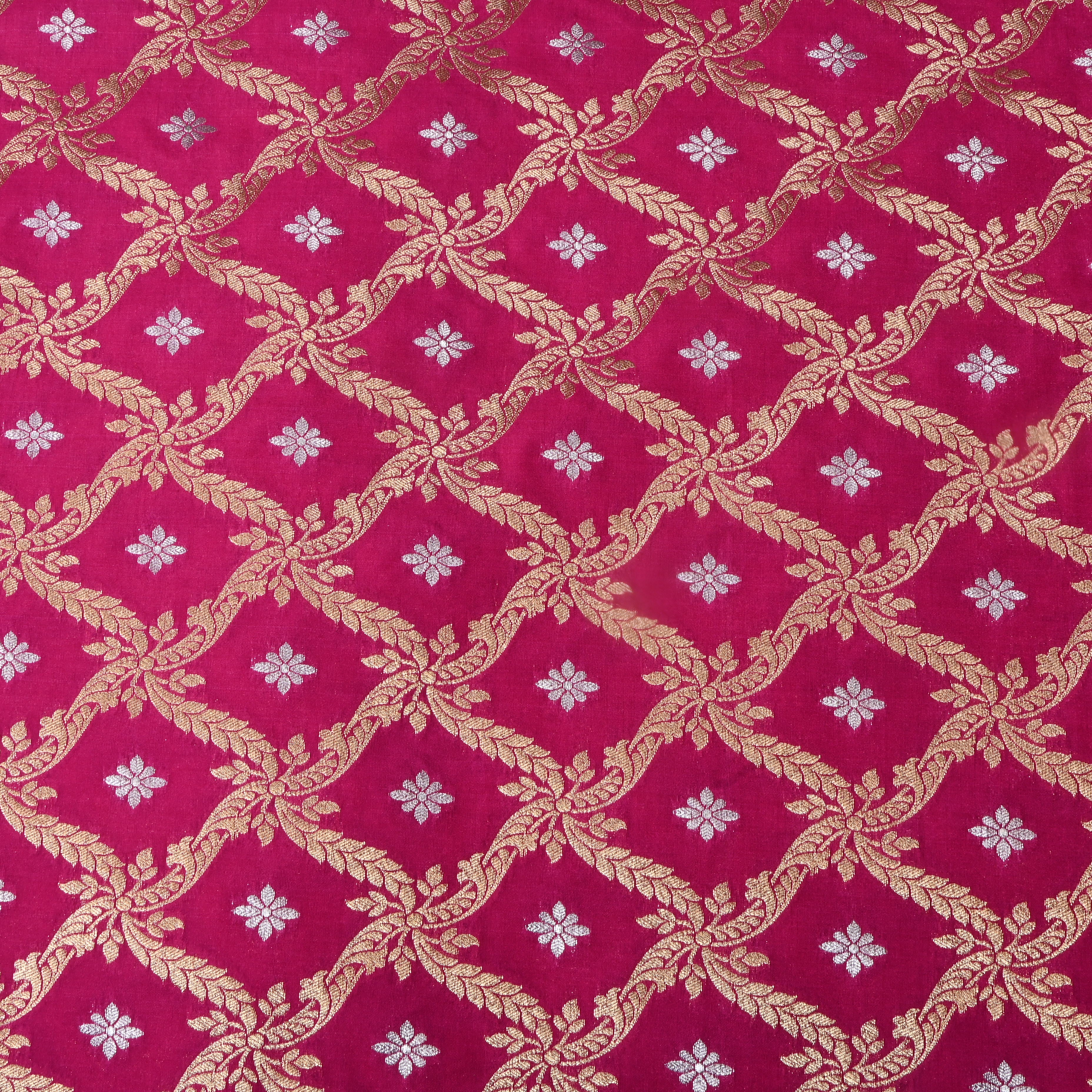 Magenta Pink Floral Woven Jamawar Silk Fabric