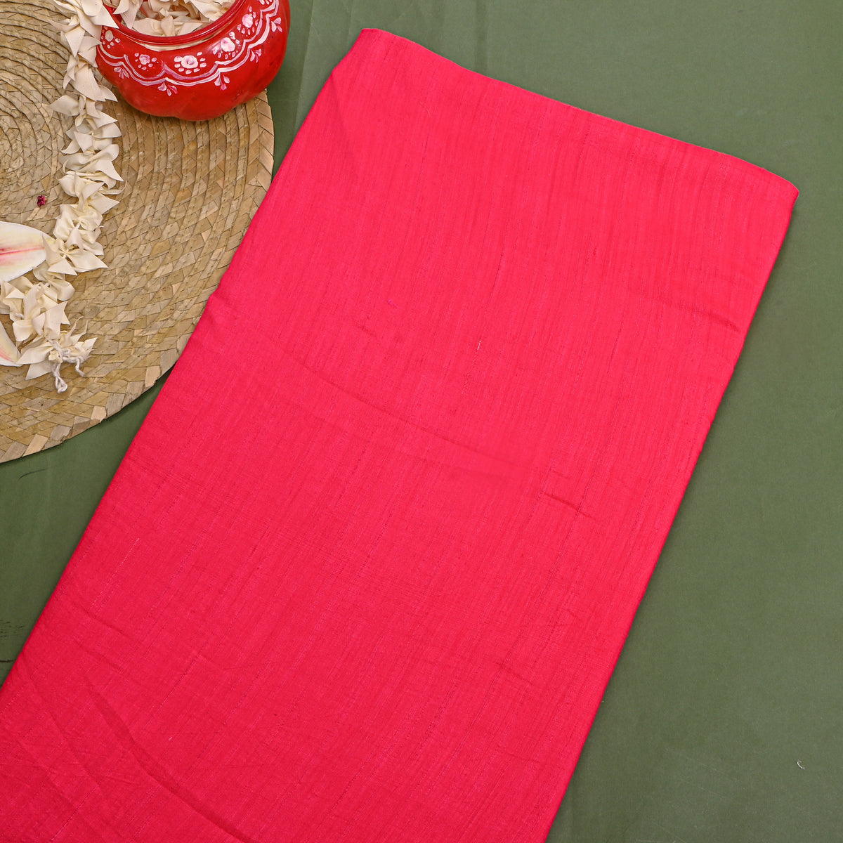 Fuchsia Plain Munga Tussar Silk Fabric