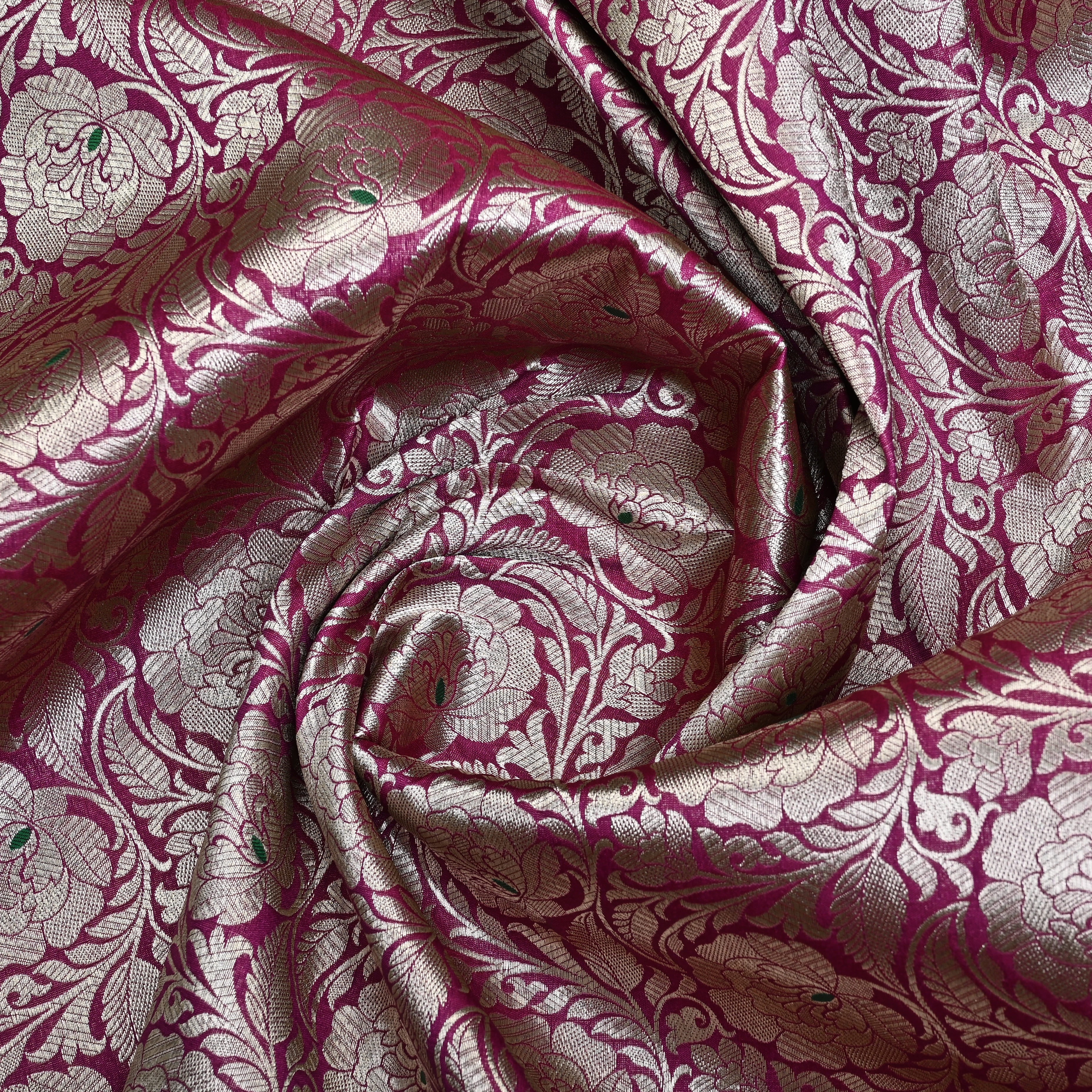 Mulberry Pink Banaras Fabric With Floral Jaal