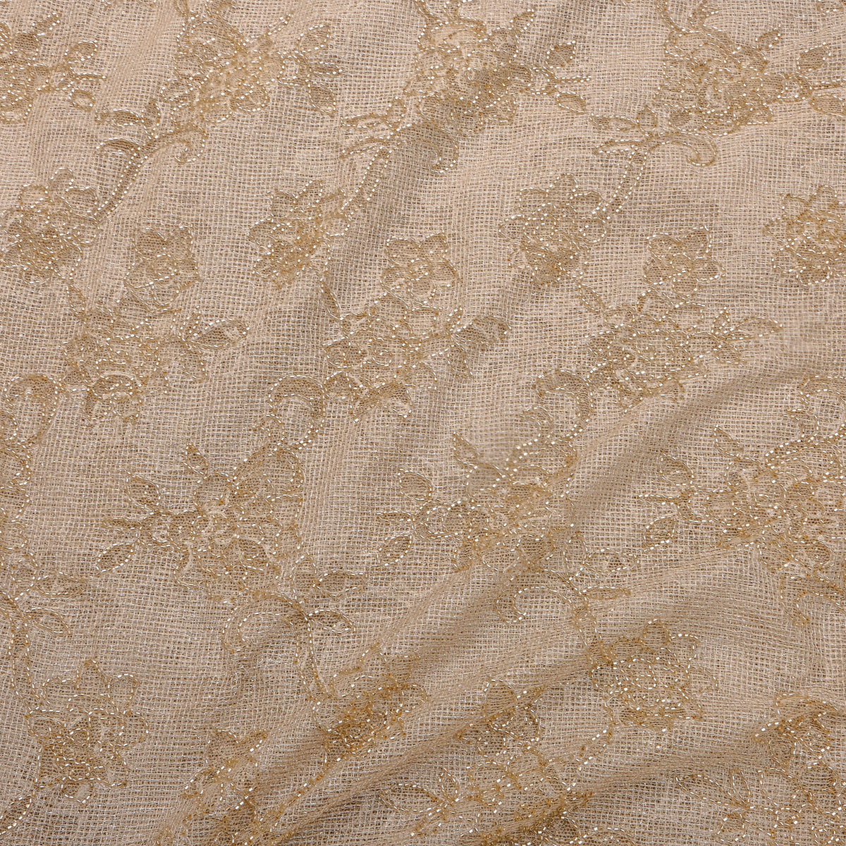 Ivory Cream Floral Vine Sequin Embroidery Net Fabric