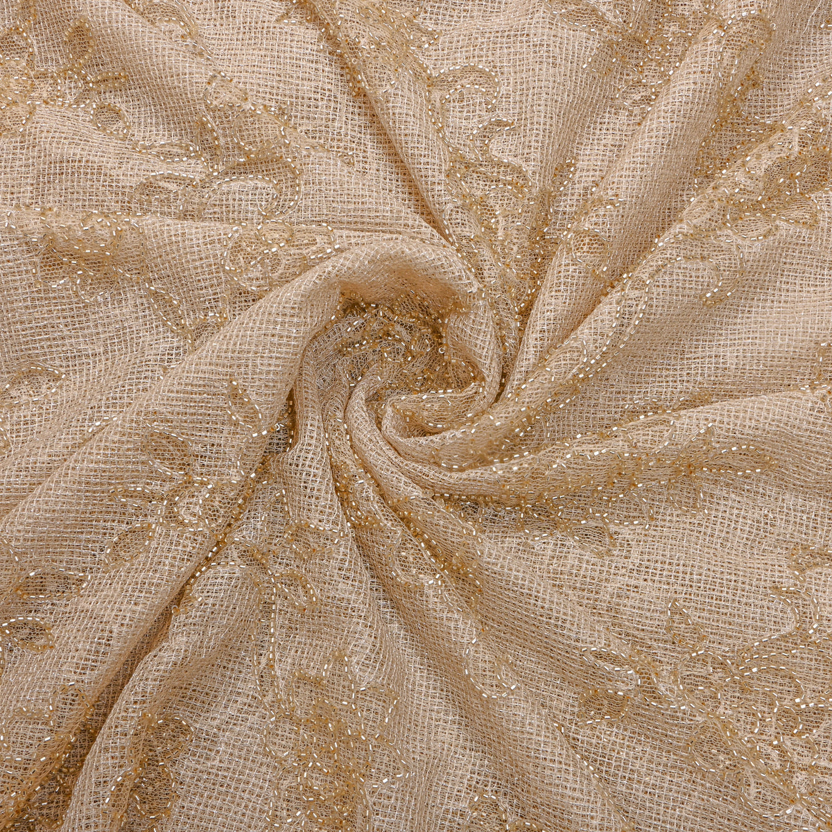 Ivory Cream Floral Vine Sequin Embroidery Net Fabric