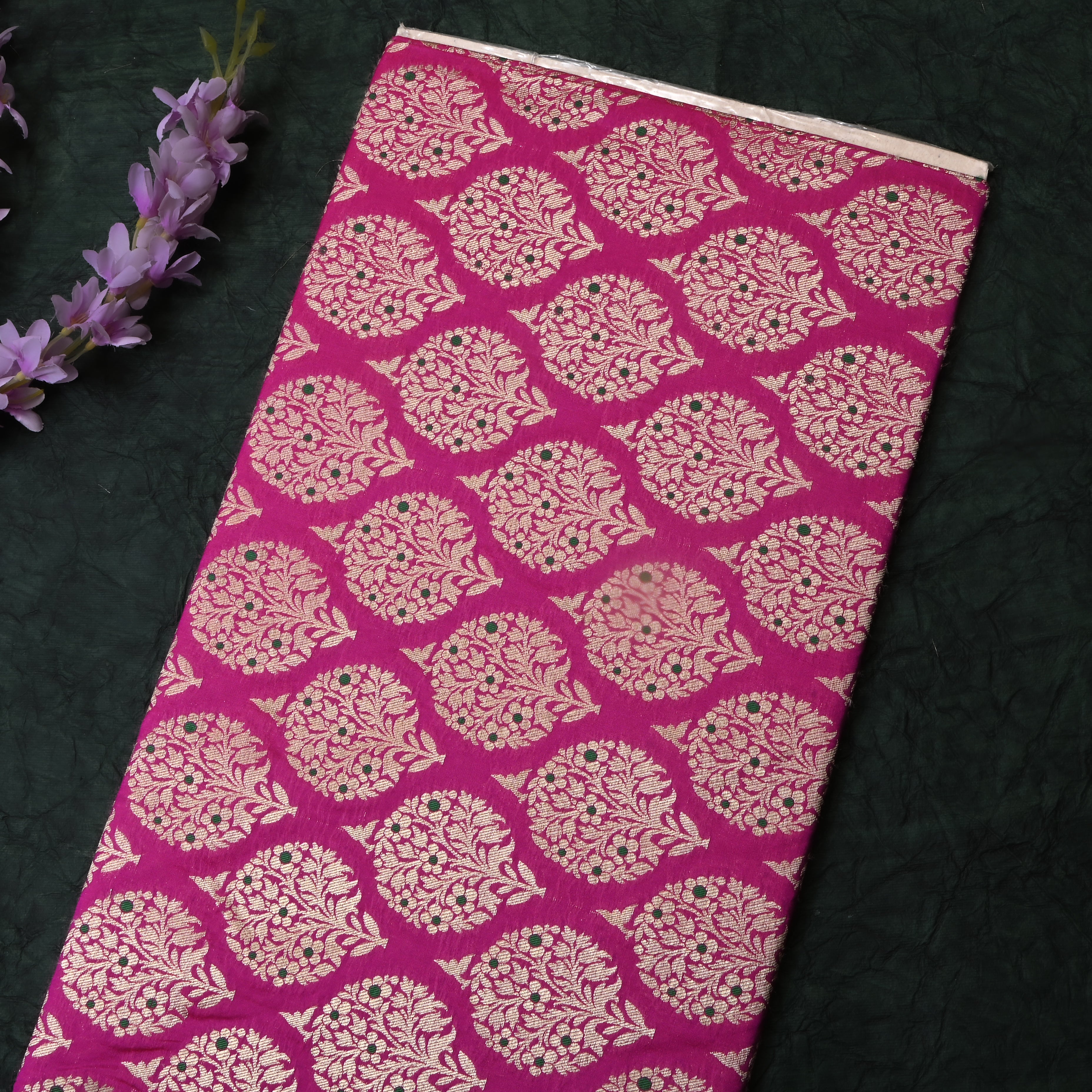 Wild Berry Pink Floral Jamawar Silk Fabric