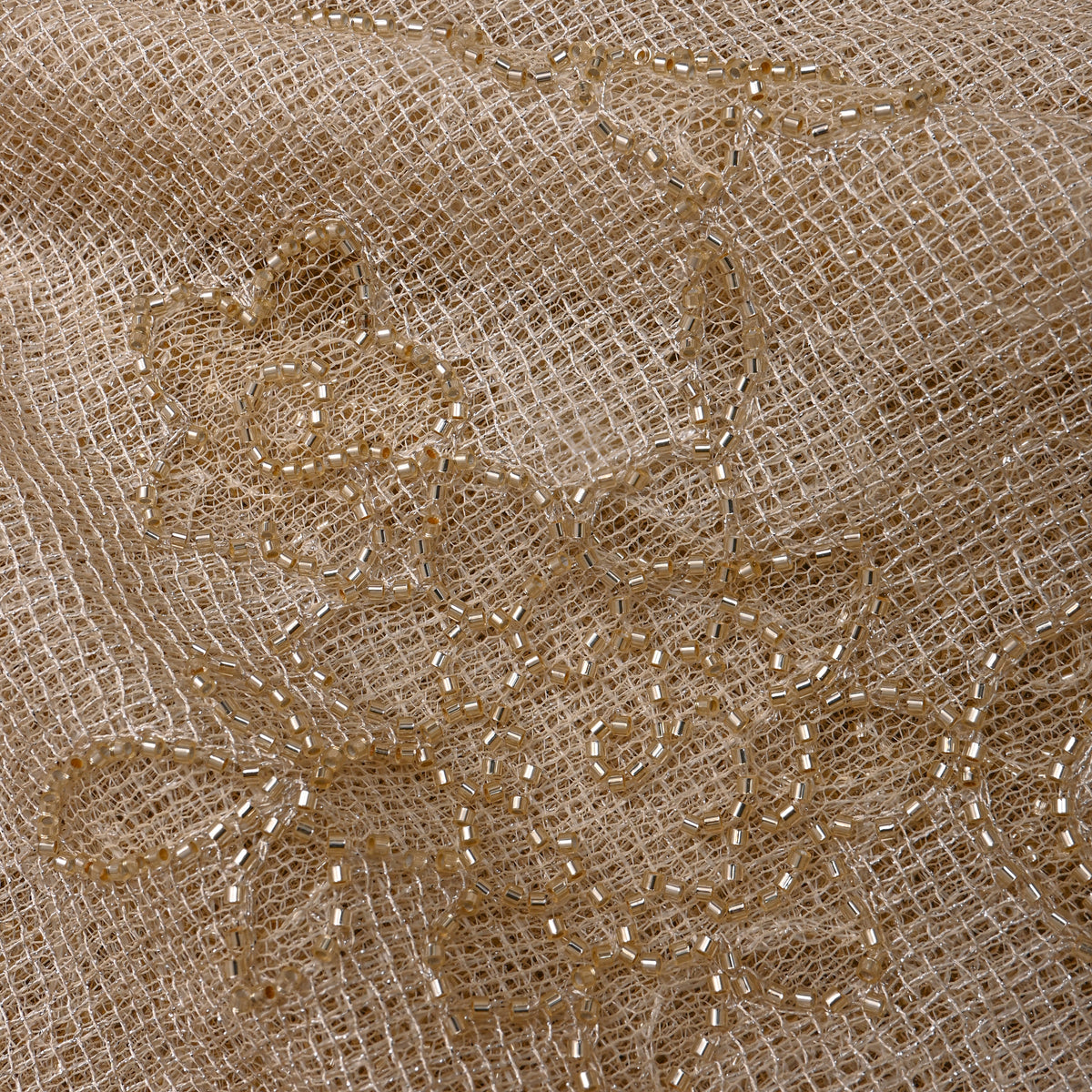 Ivory Cream Floral Vine Sequin Embroidery Net Fabric