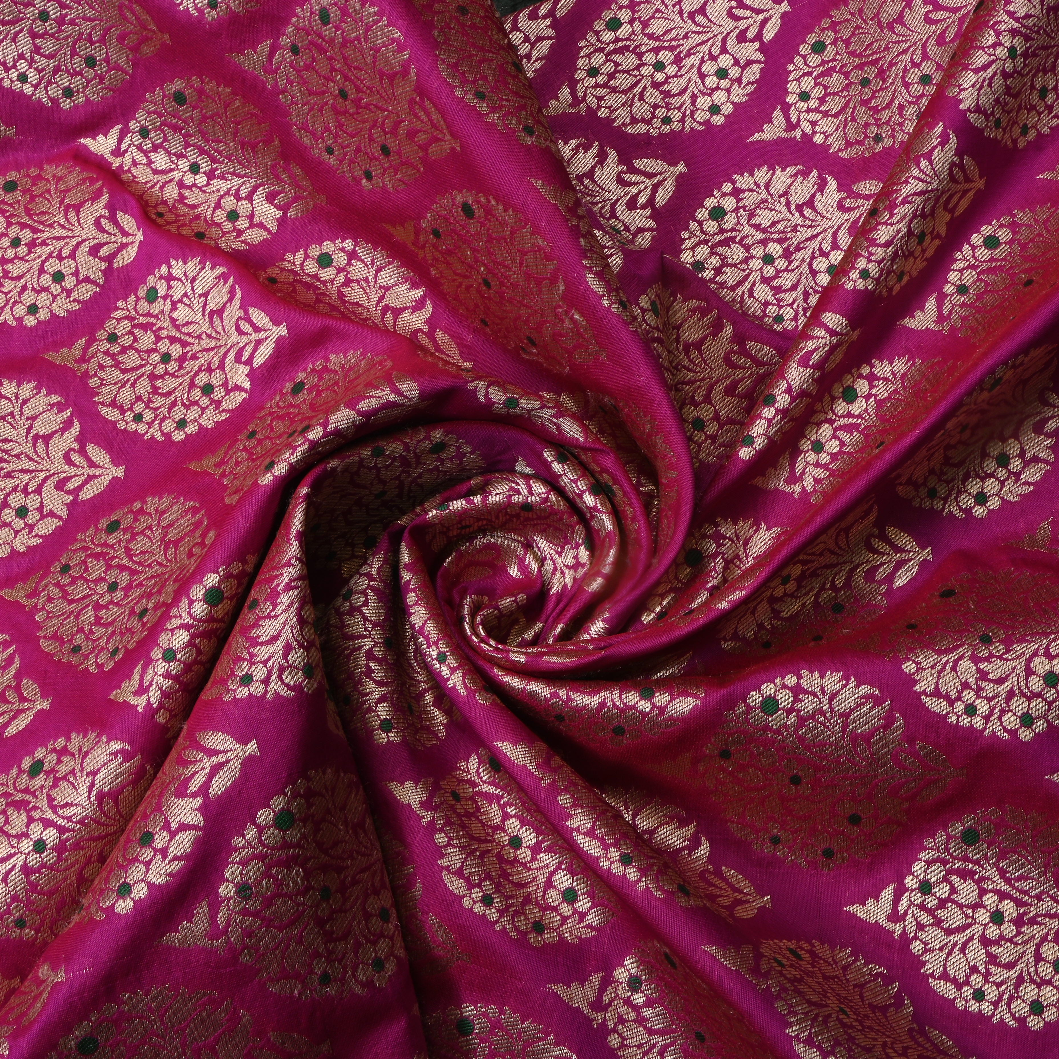 Wild Berry Pink Floral Jamawar Silk Fabric