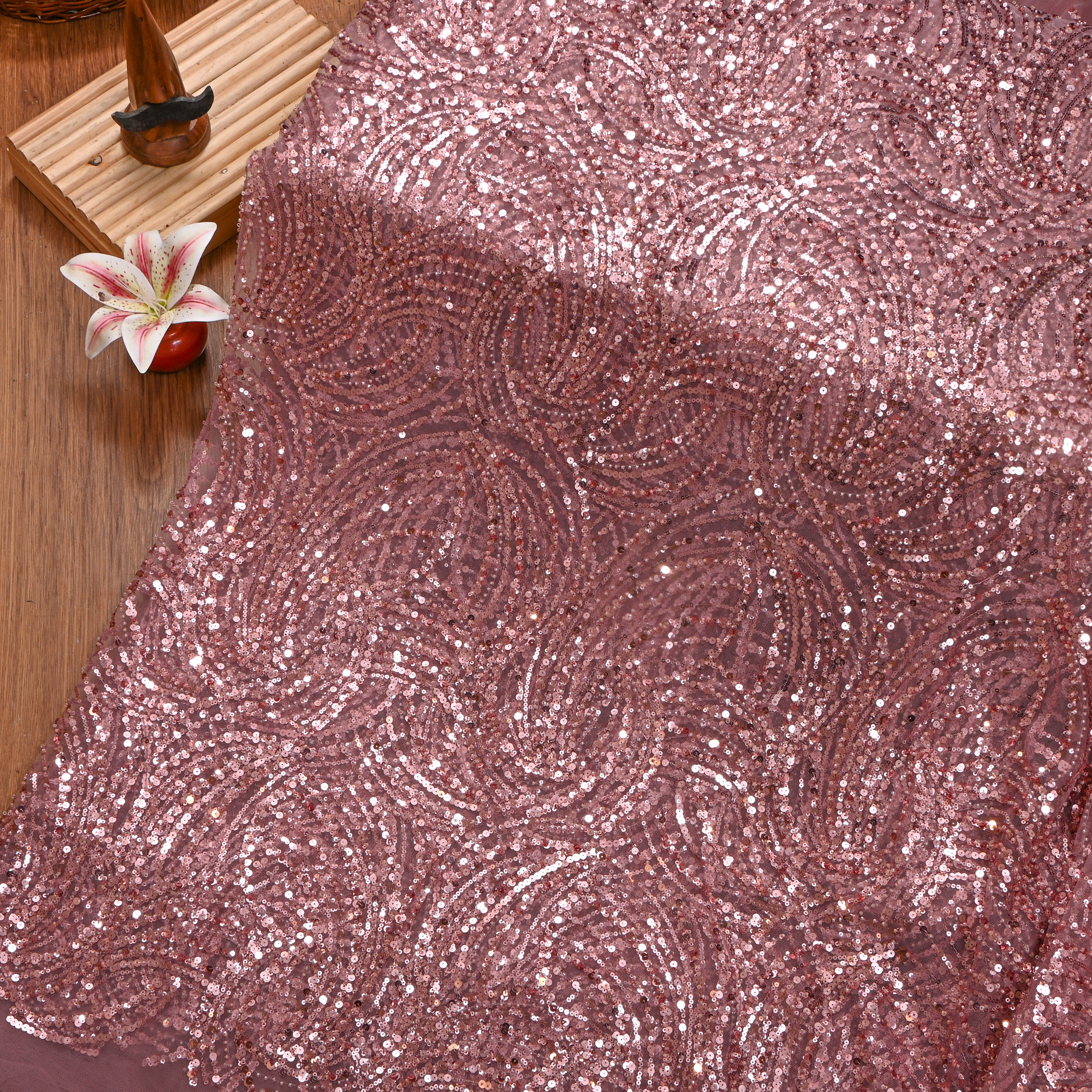 Dark Shimmery Pink Net Embroidery Fabric
