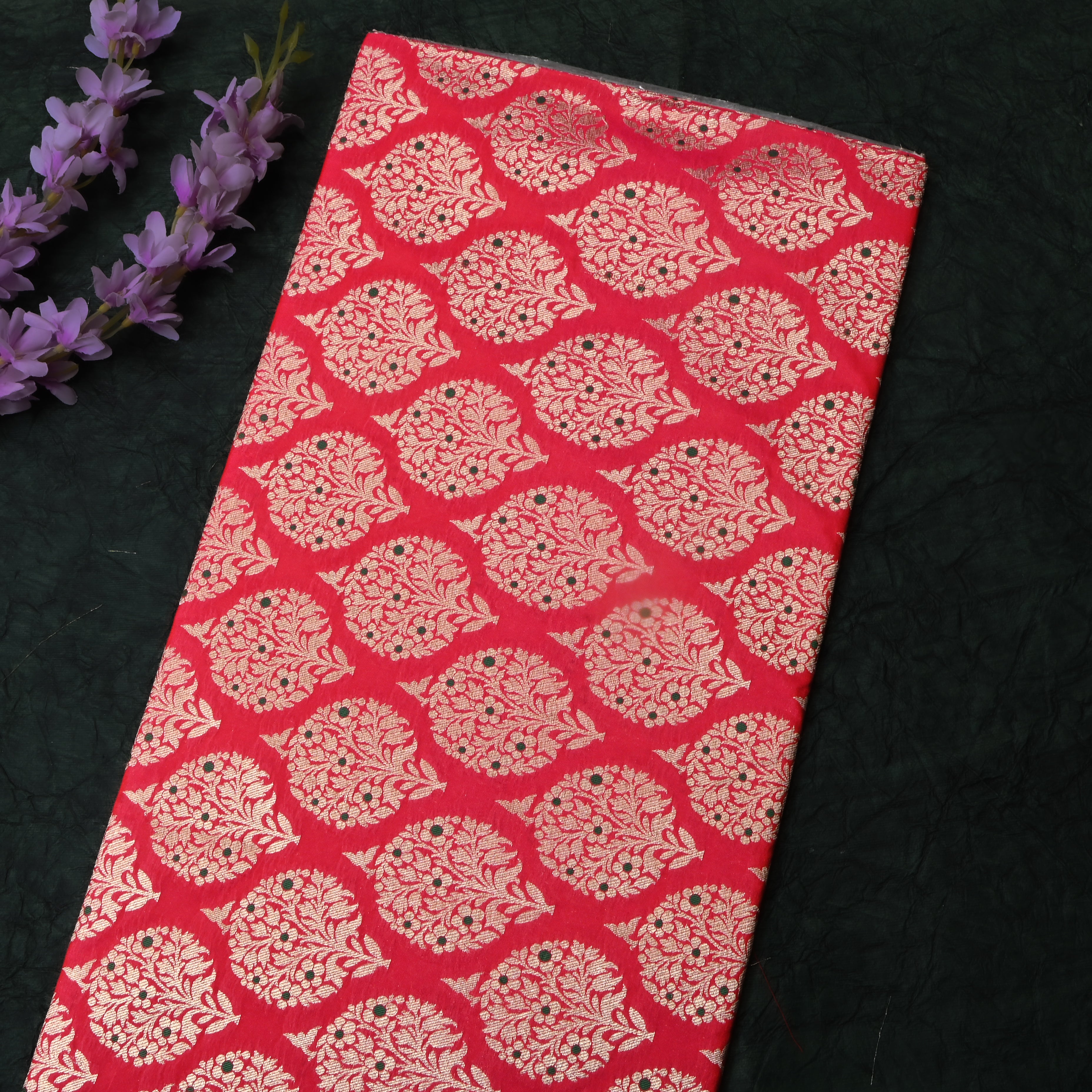 Dark Magenta Pink Floral Jamawar Silk Fabric