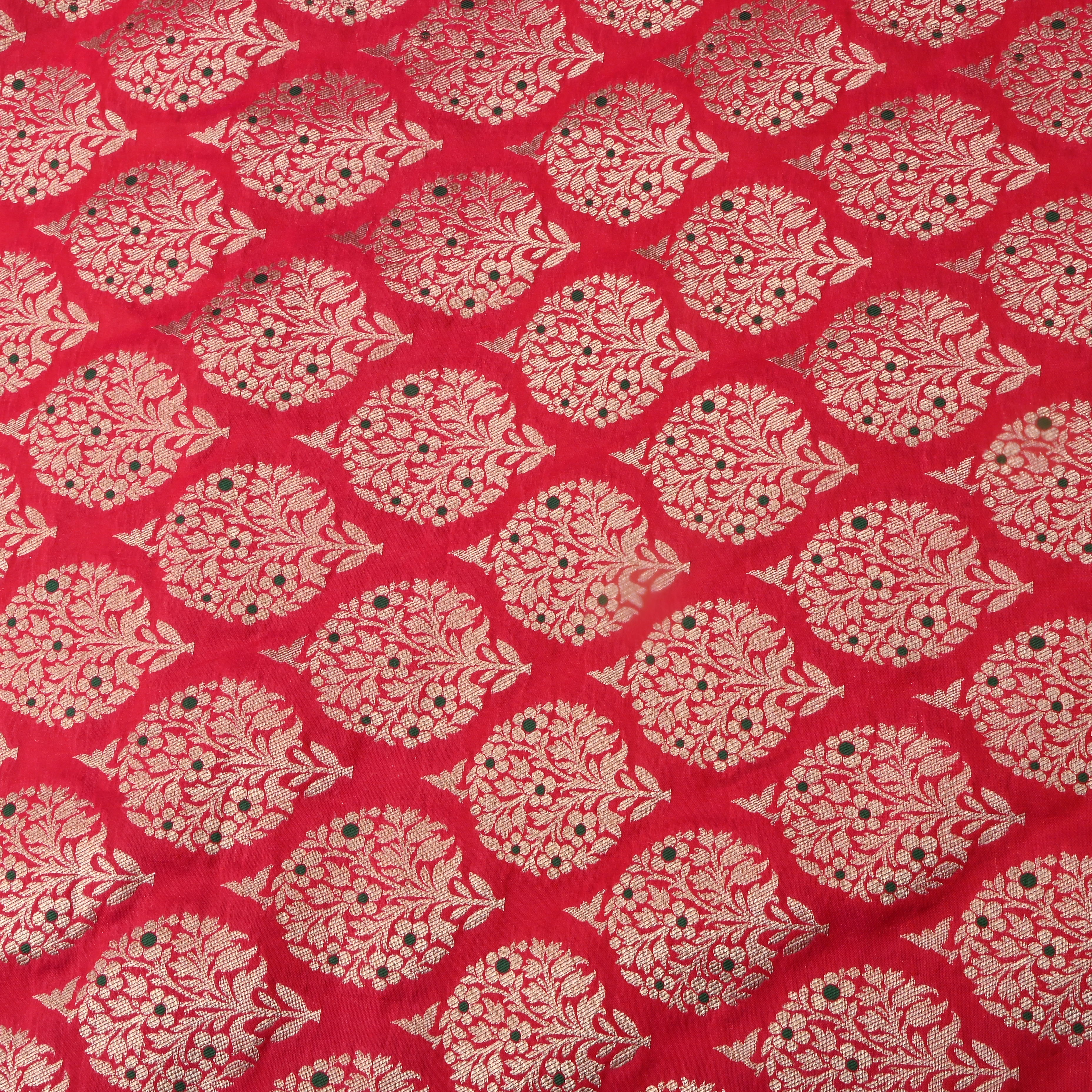 Dark Magenta Pink Floral Jamawar Silk Fabric