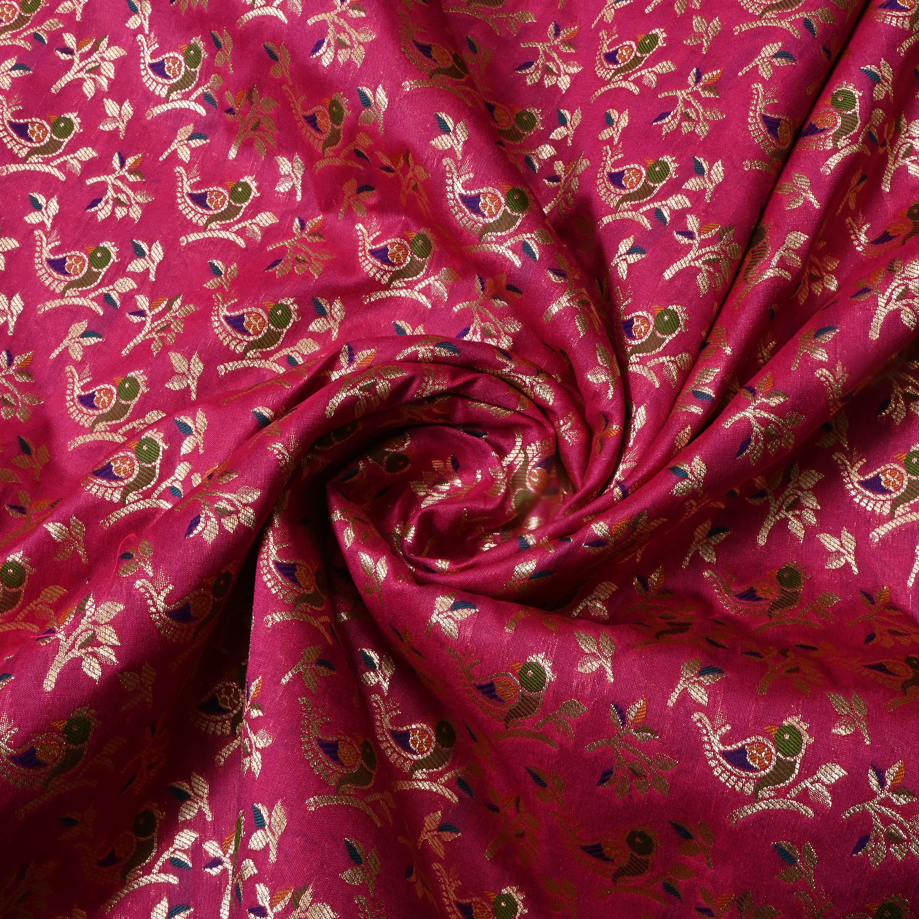 Rich Pink Jamawar Silk Fabric