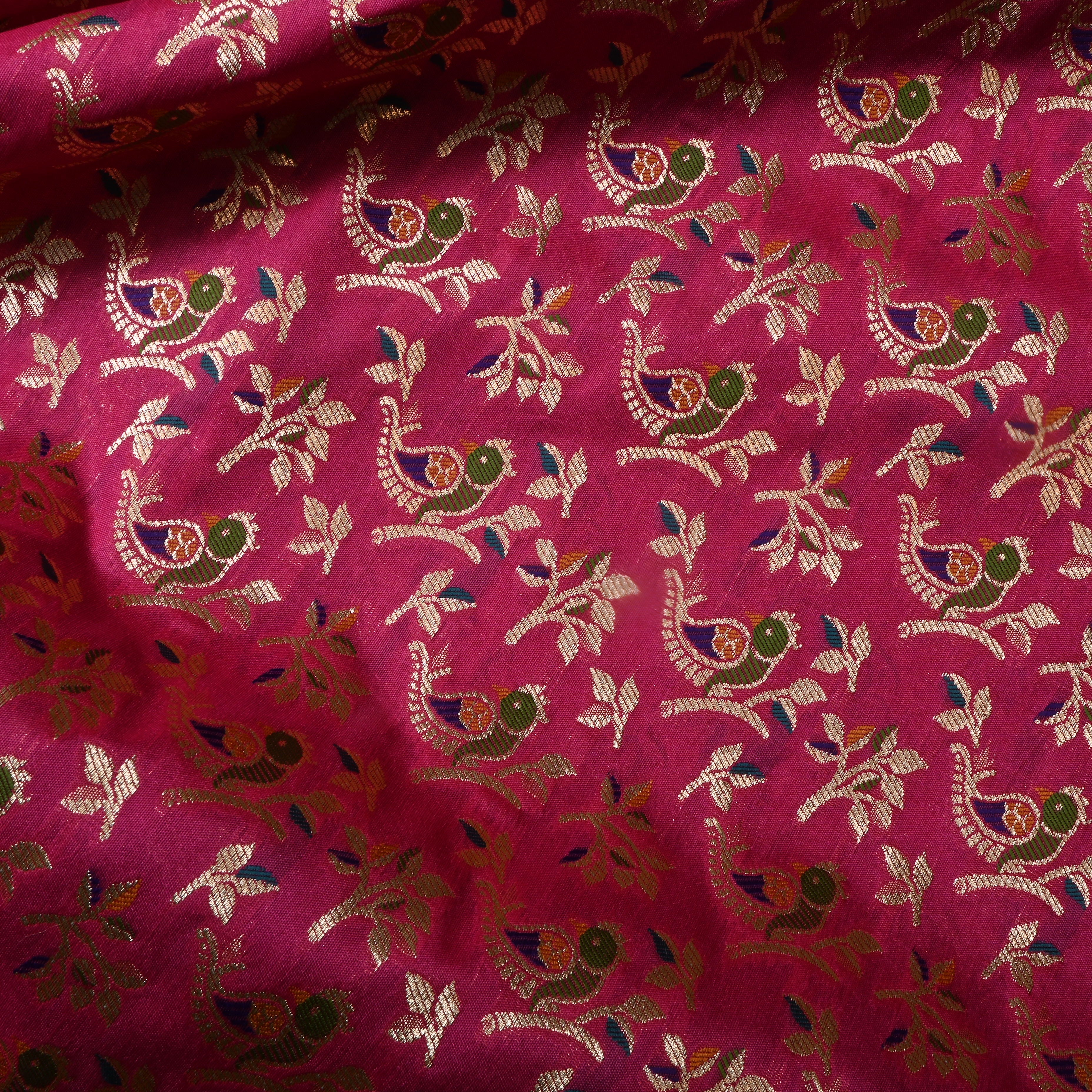 Rich Pink Jamawar Silk Fabric