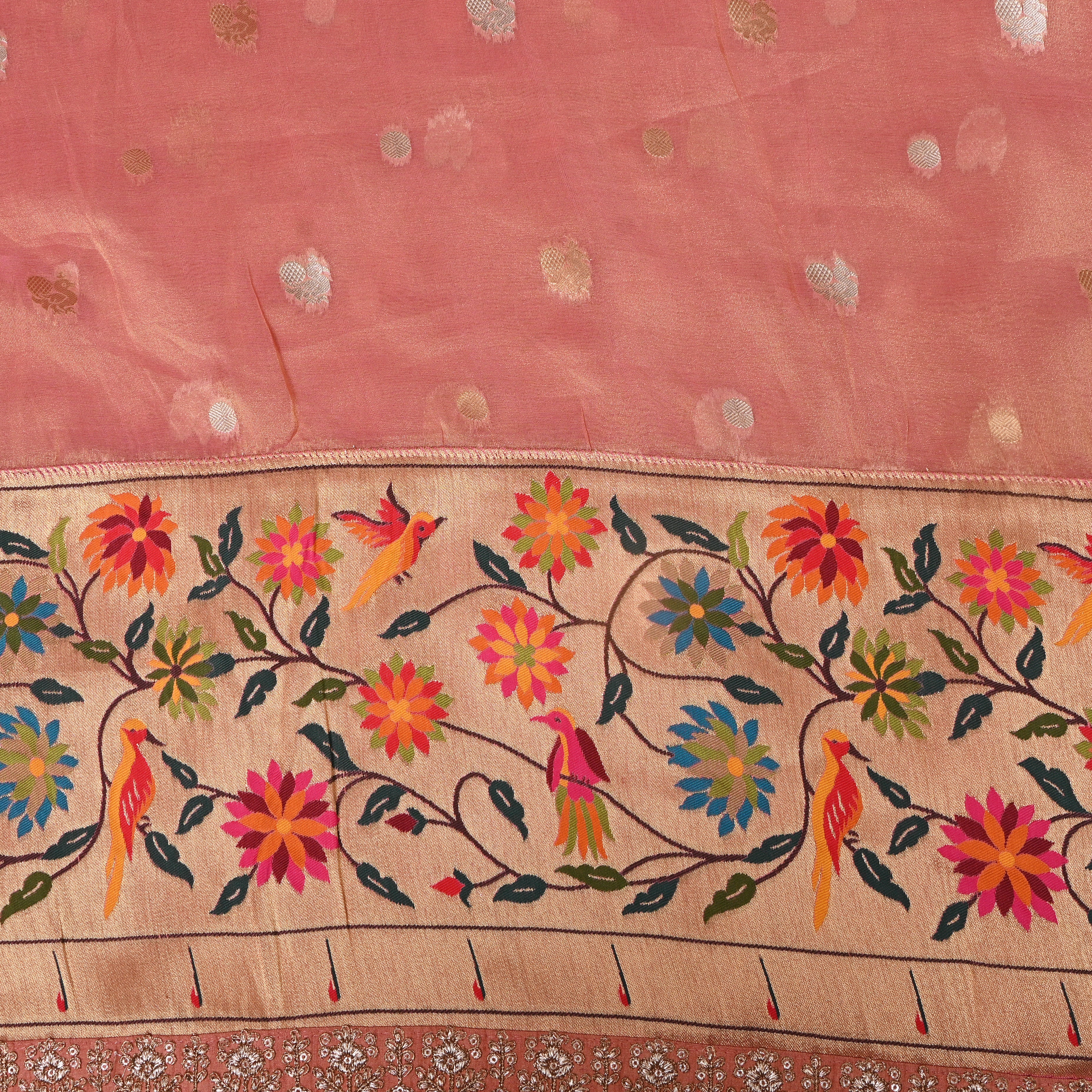 Dusty Rose Bird And Floral Jamawar Tissue