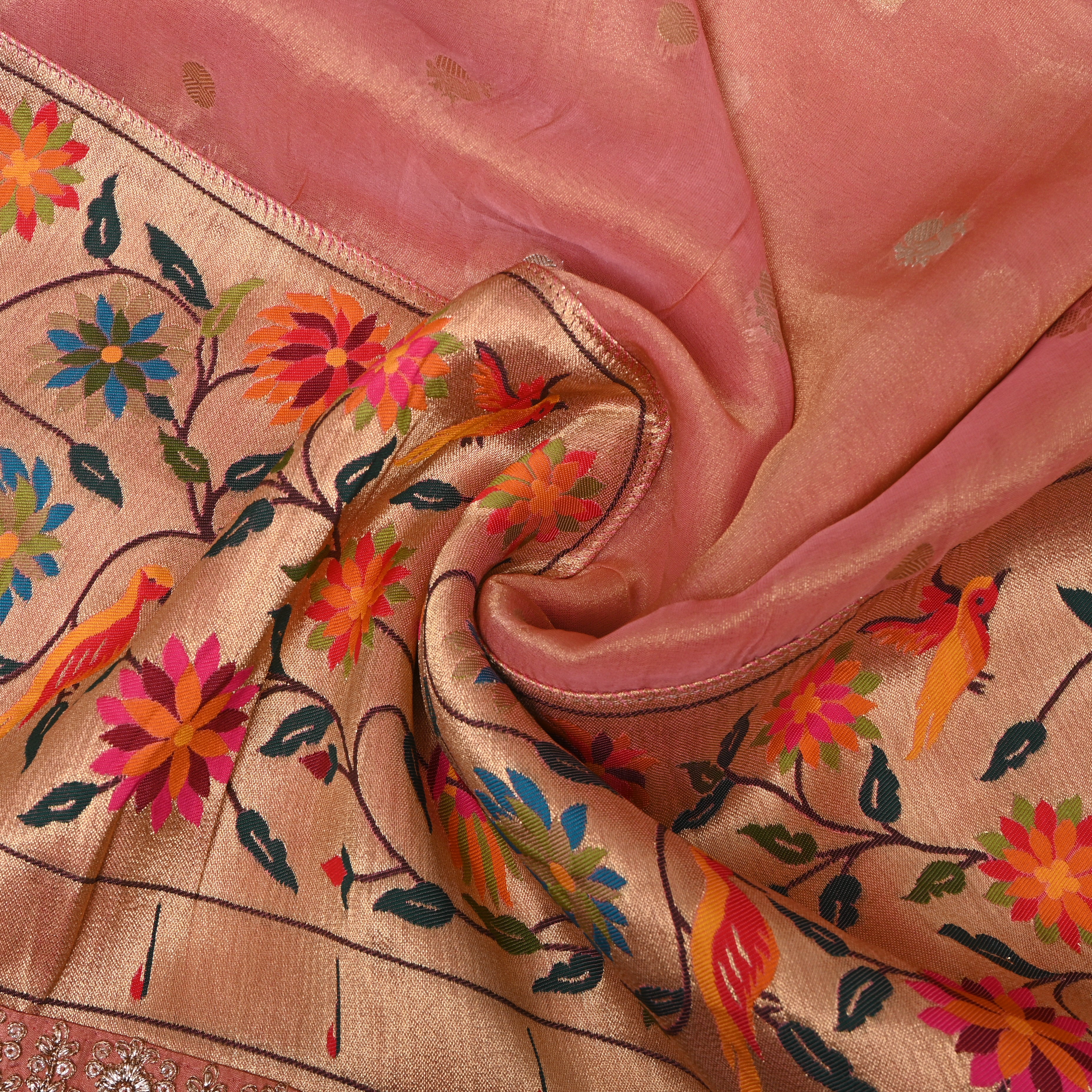 Dusty Rose Bird And Floral Jamawar Tissue