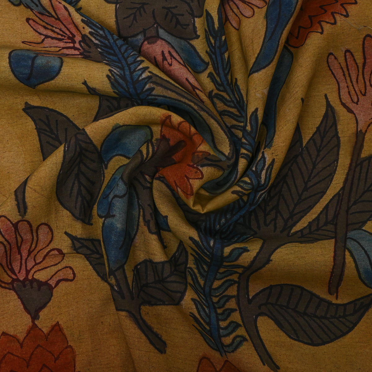 Dark Beige Kalamkari Silk Fabric