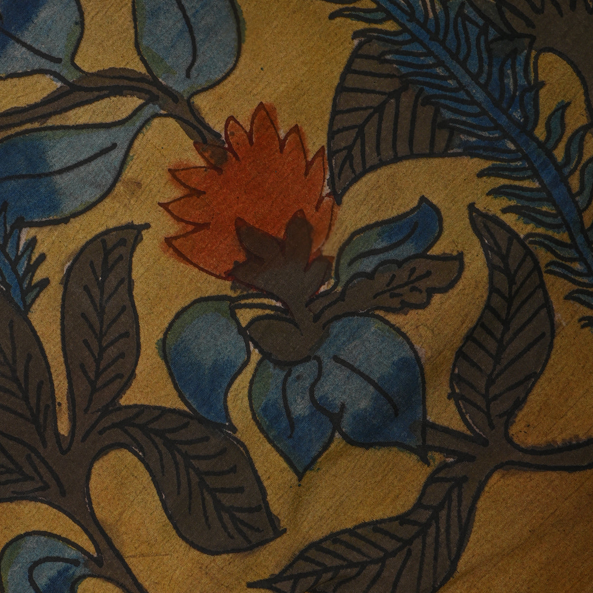 Dark Beige Kalamkari Silk Fabric