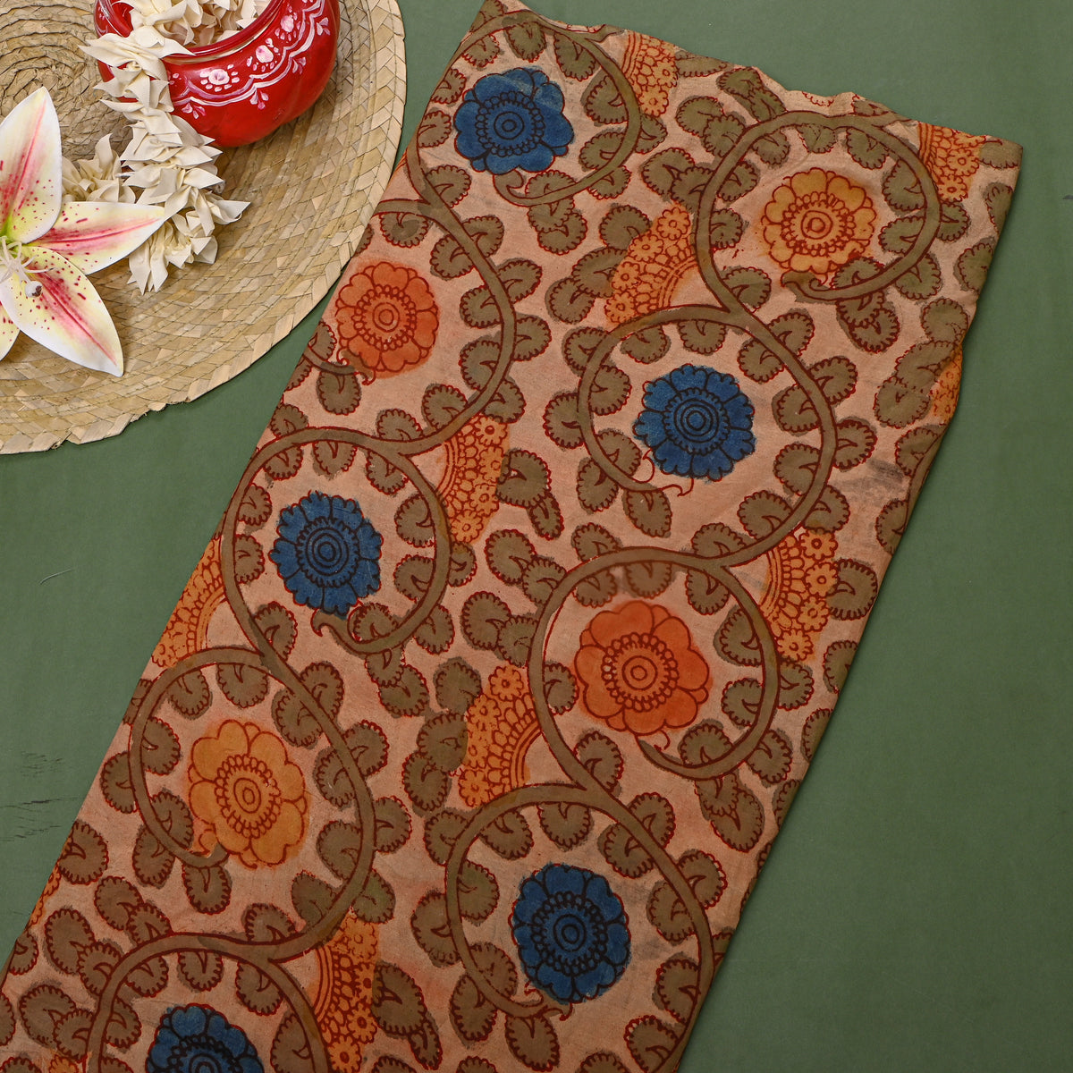 Sand Multi Kalamkari Pen Silk Fabric