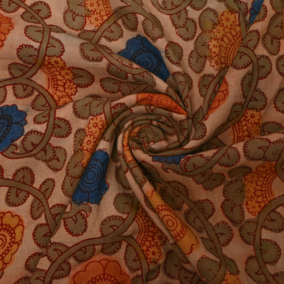 Sand Multi Kalamkari Pen Silk Fabric