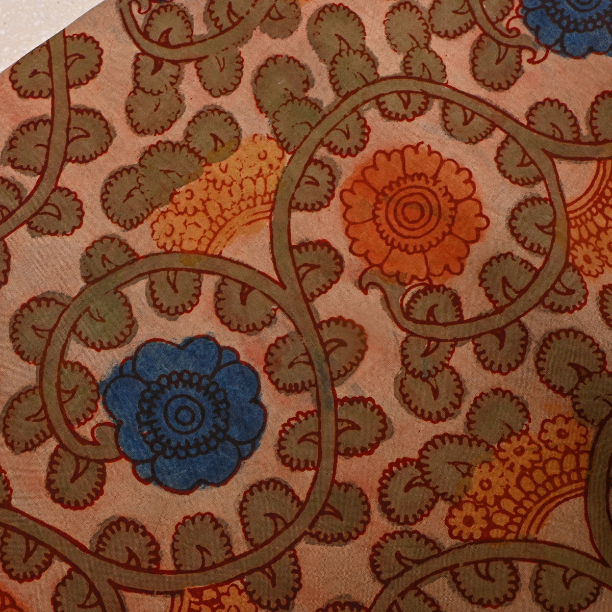 Sand Multi Kalamkari Pen Silk Fabric