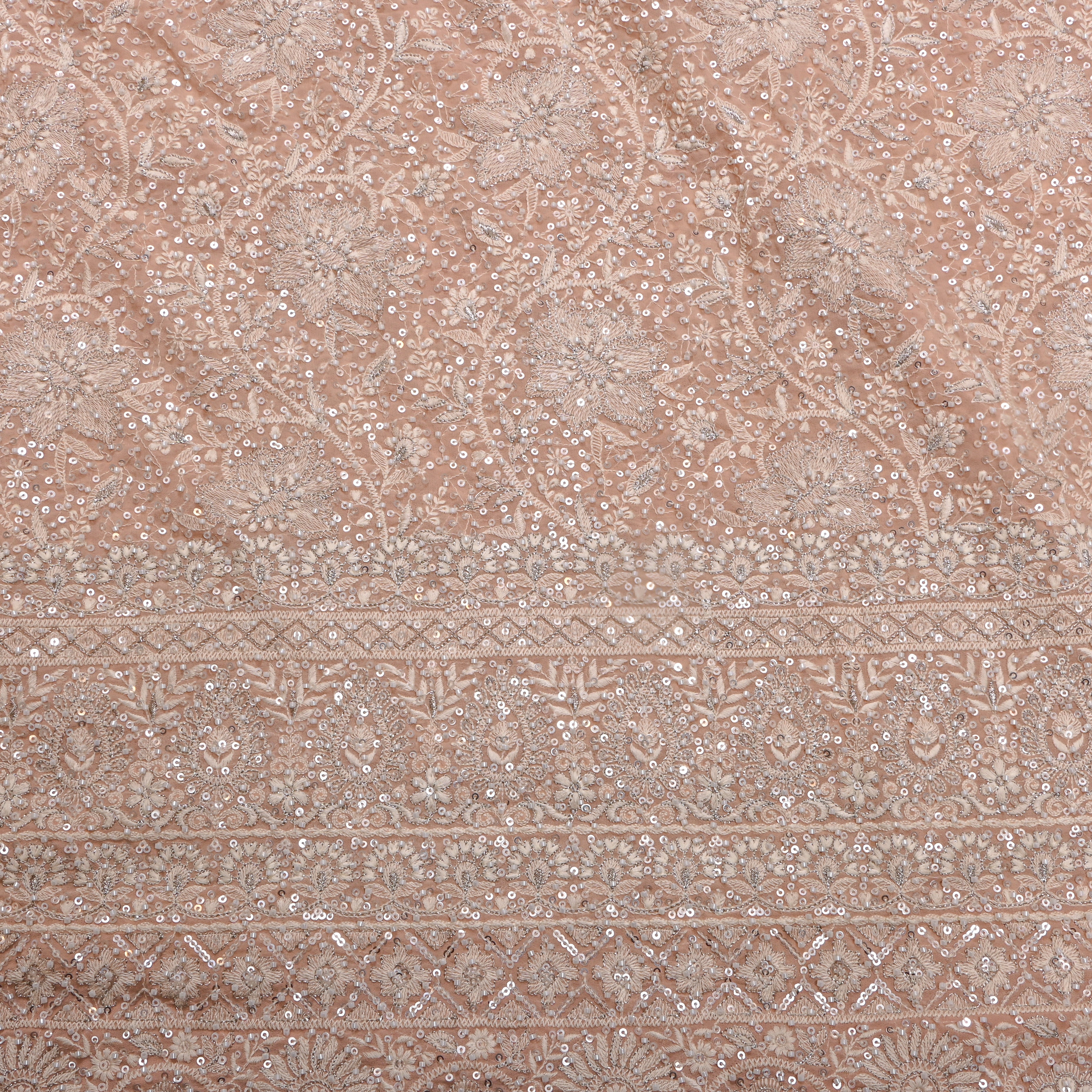 Soft Peach Sequin Embroidery Georgette Fabric