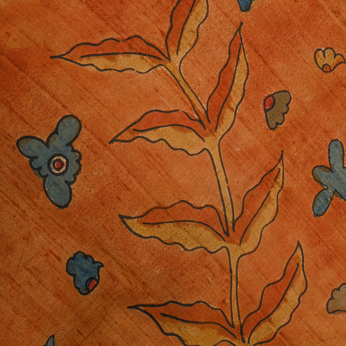 Terracotta Daisy Scatter Kalamkari Handloom Silk Fabric