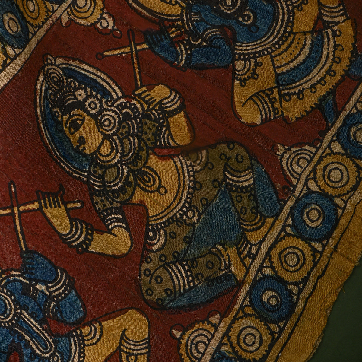 Rangoli Multi Stripe Musician Border Kalamkari Handloom Silk Fabric