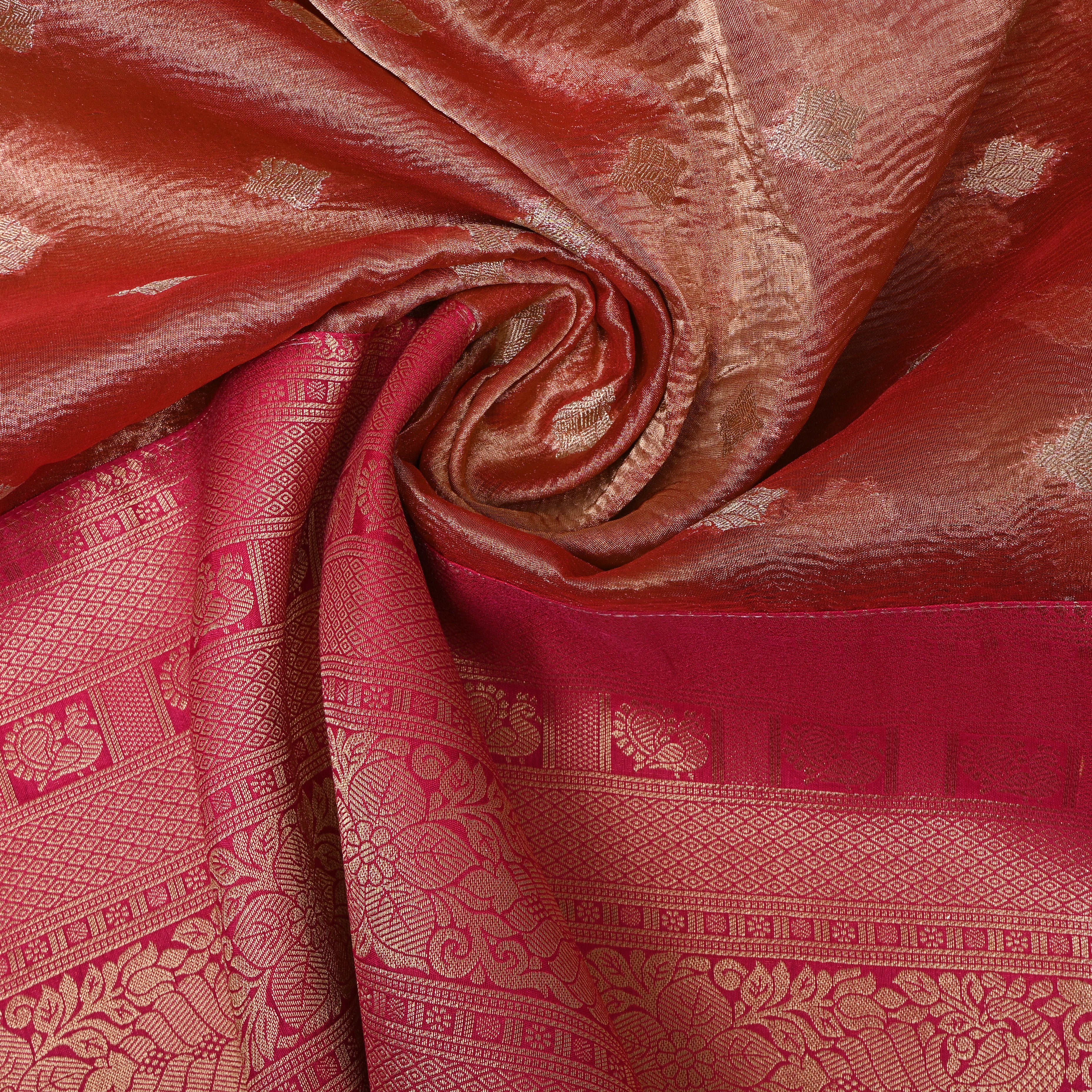Rust Red Tissue Jamawar Fabric