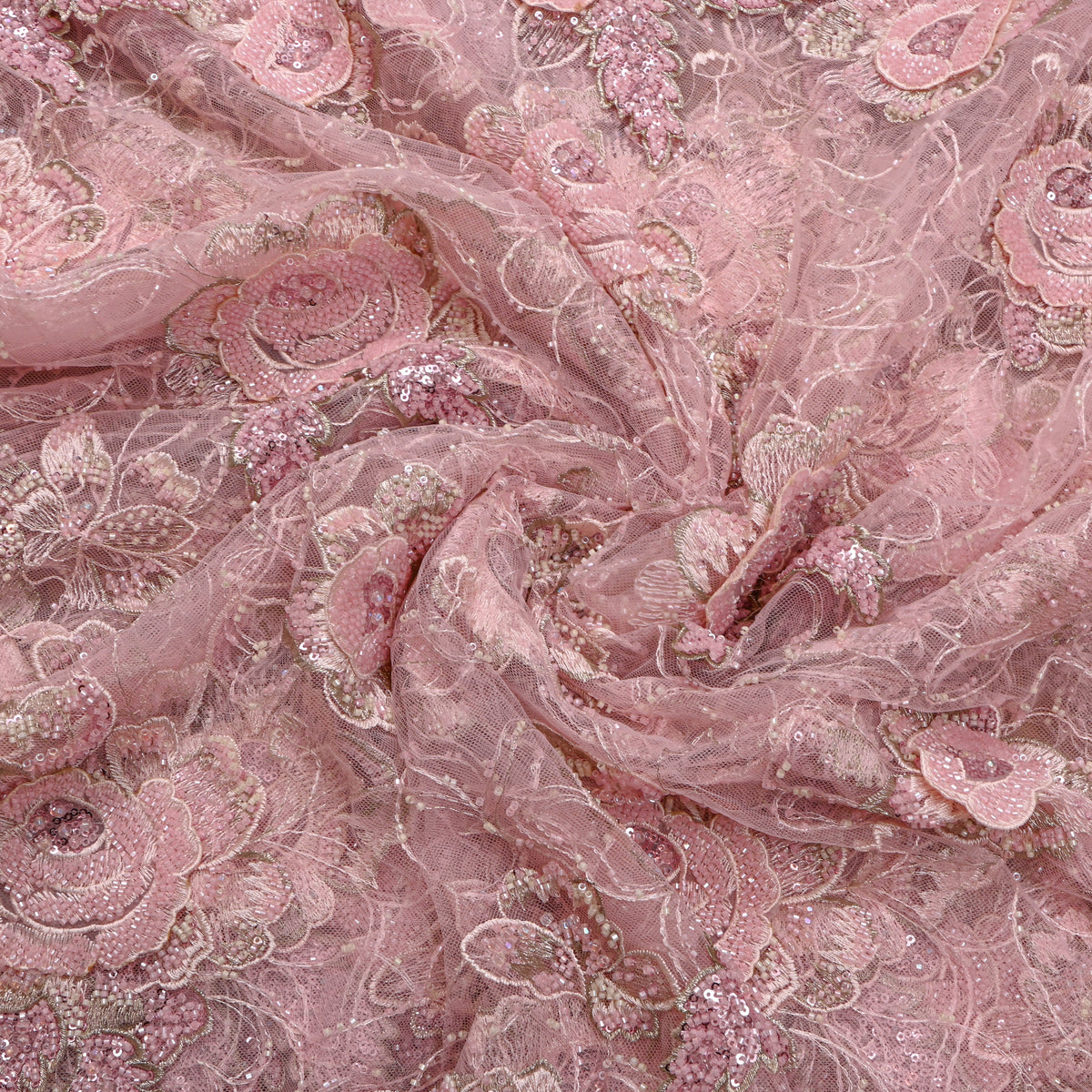 Petal Pink Floral Lace Sequin Net Fabric