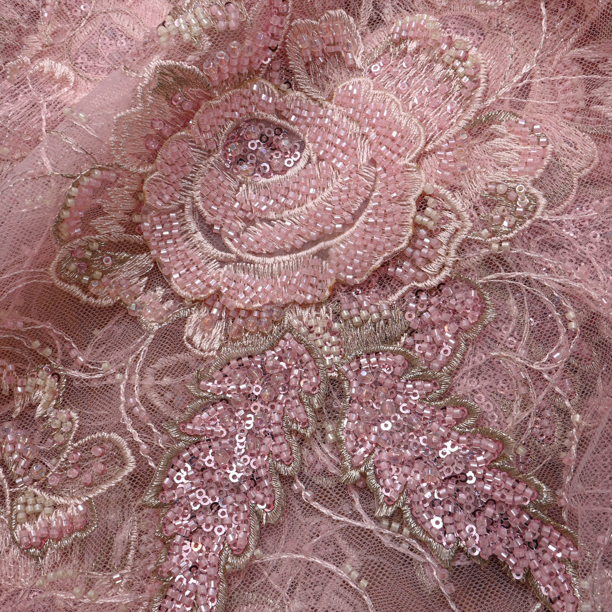 Petal Pink Floral Lace Sequin Net Fabric