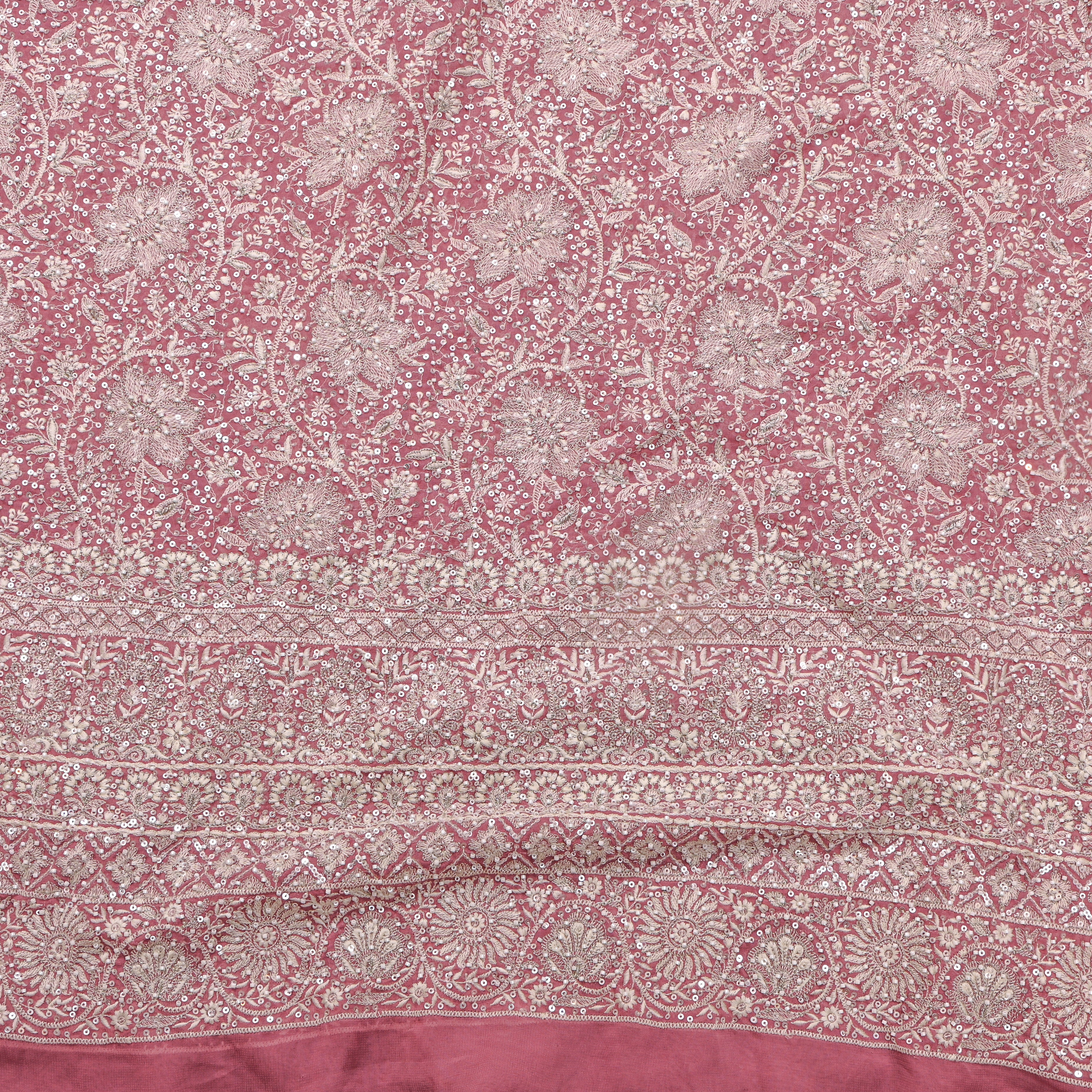 Rose Pink Sequin Embroidery Georgette Fabric