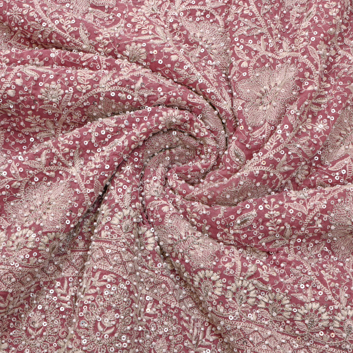 Rose Pink Sequin Embroidery Georgette Fabric