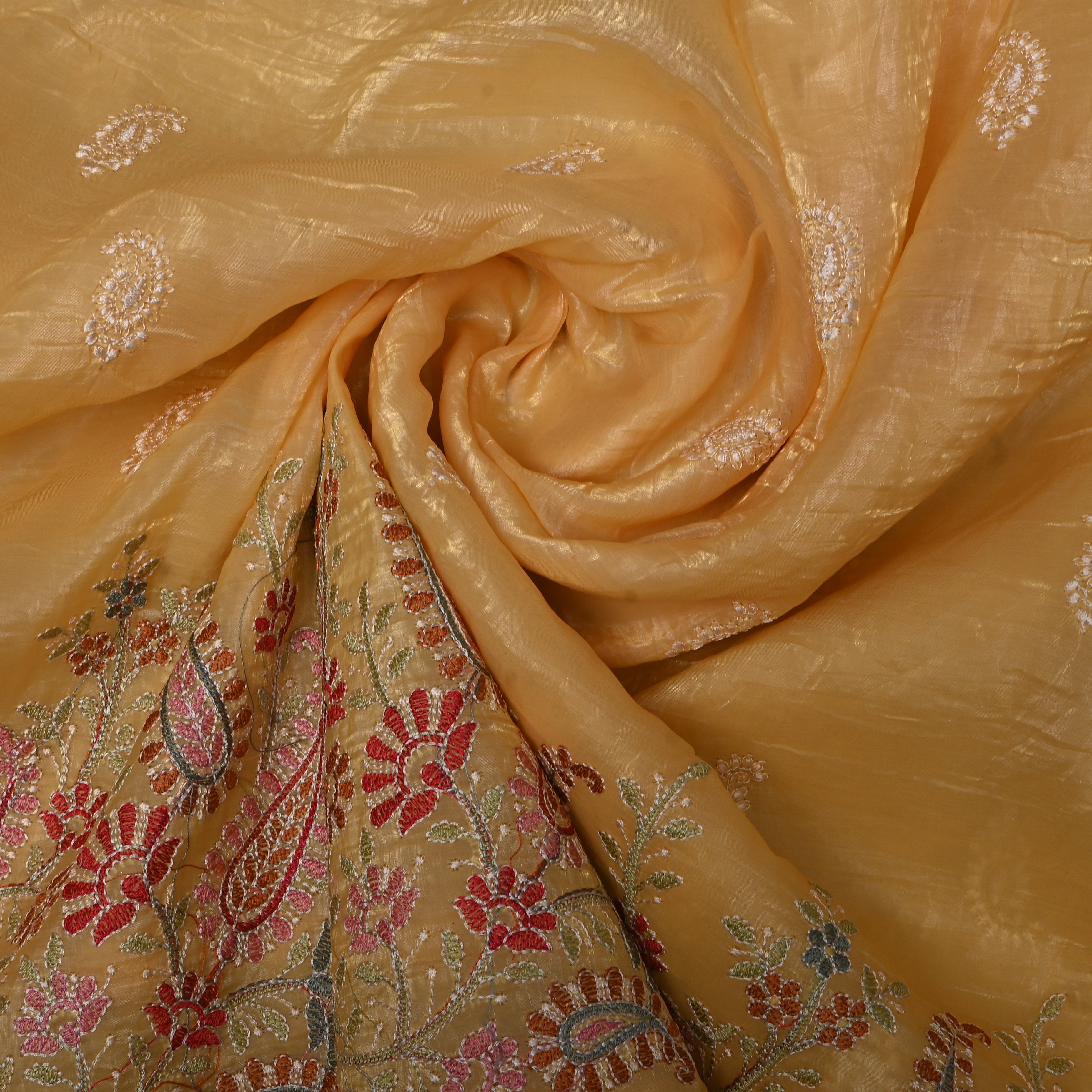 Golden Mustard Paisley Thread Embroidered Tissue