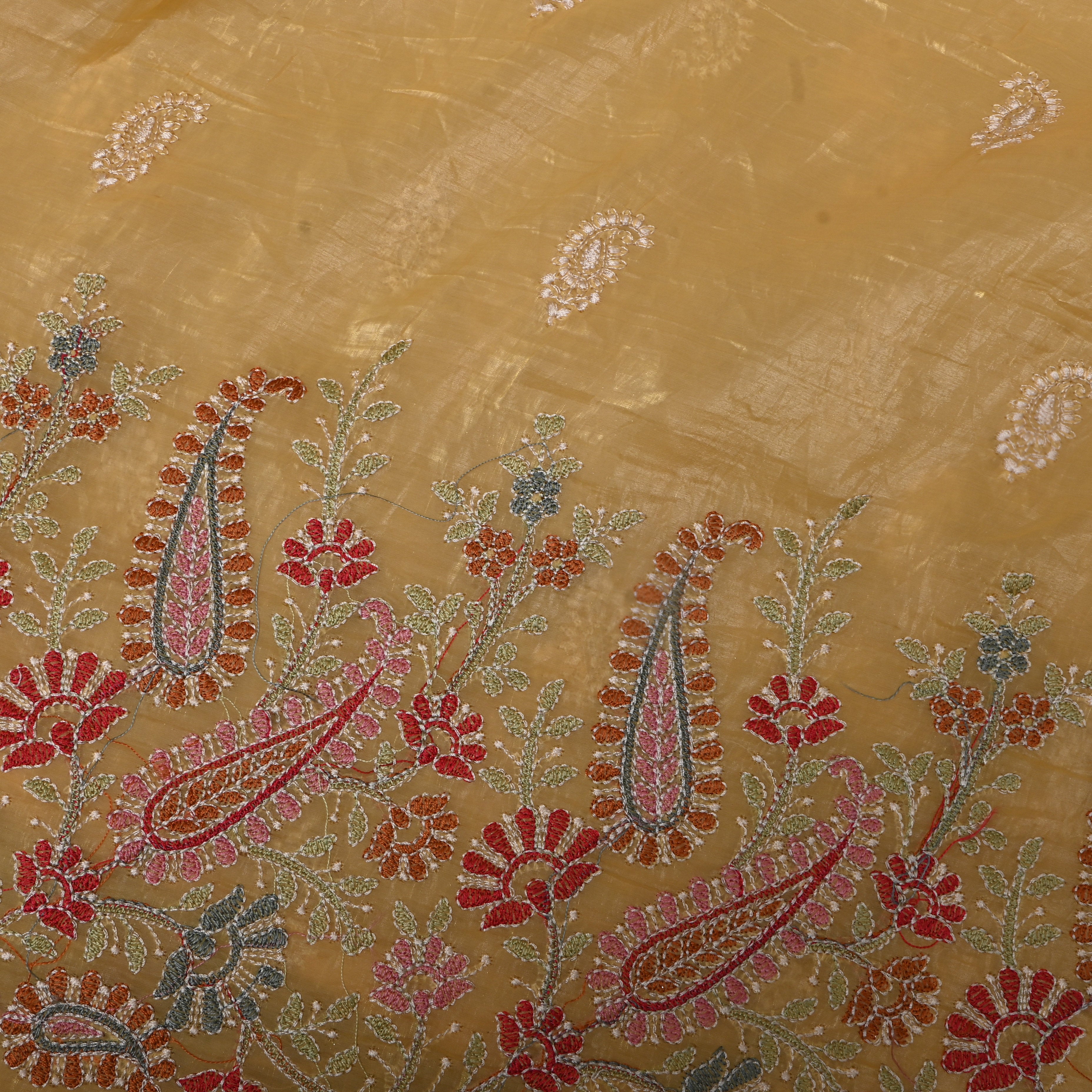 Golden Mustard Paisley Thread Embroidered Tissue