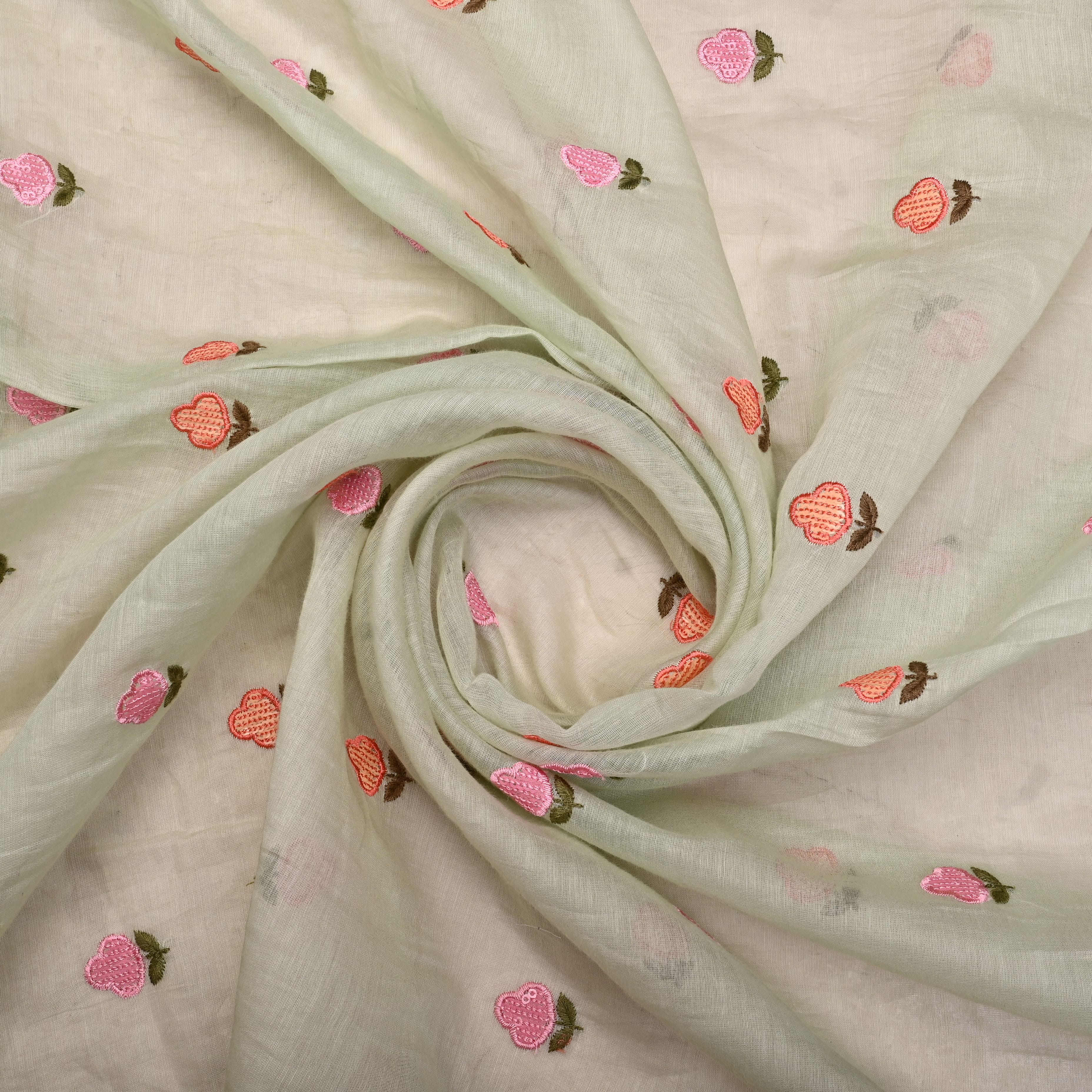 Soft Pale Green Chanderi Fabric With Embroidery
