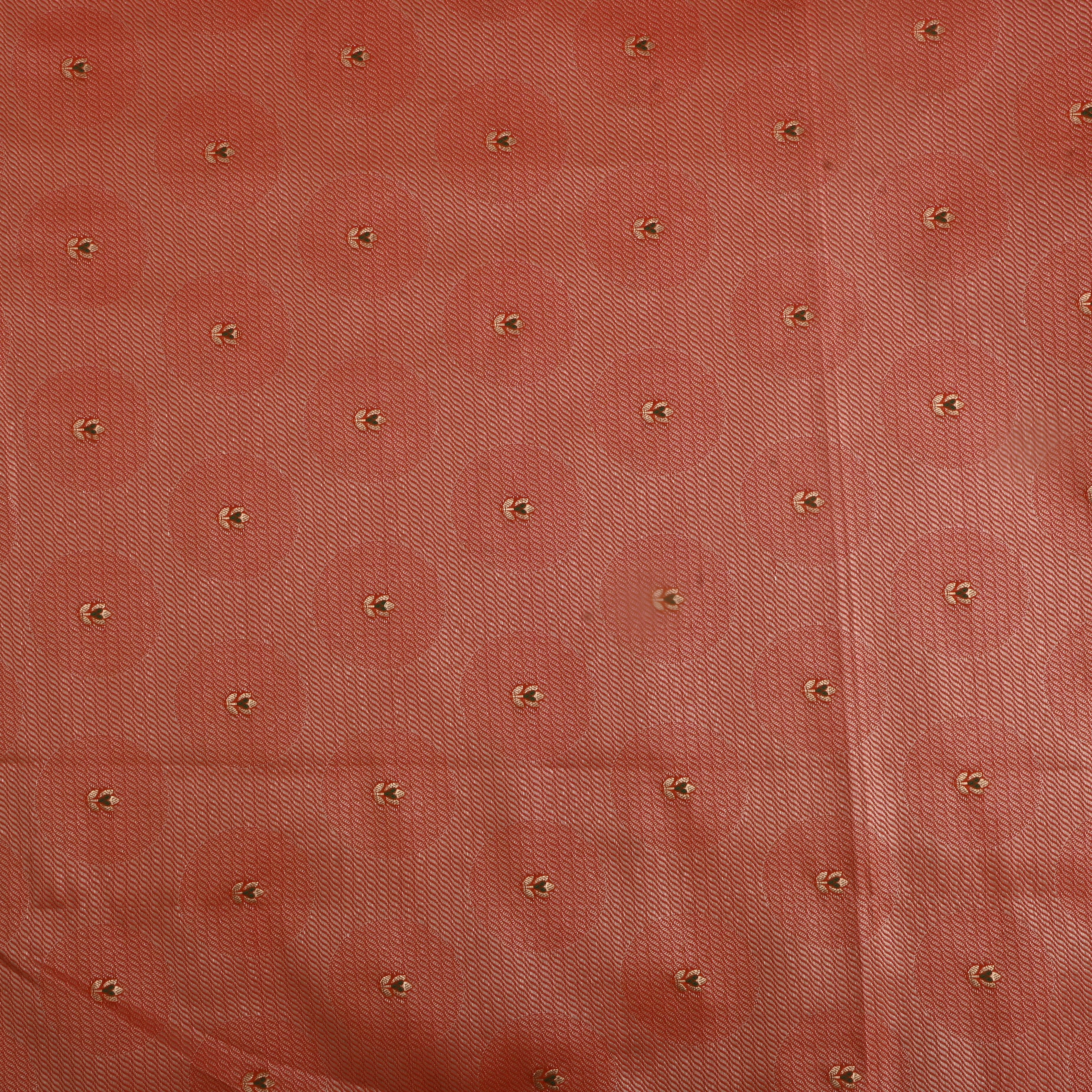 Peach Orange Floral Zari Silk Fabric