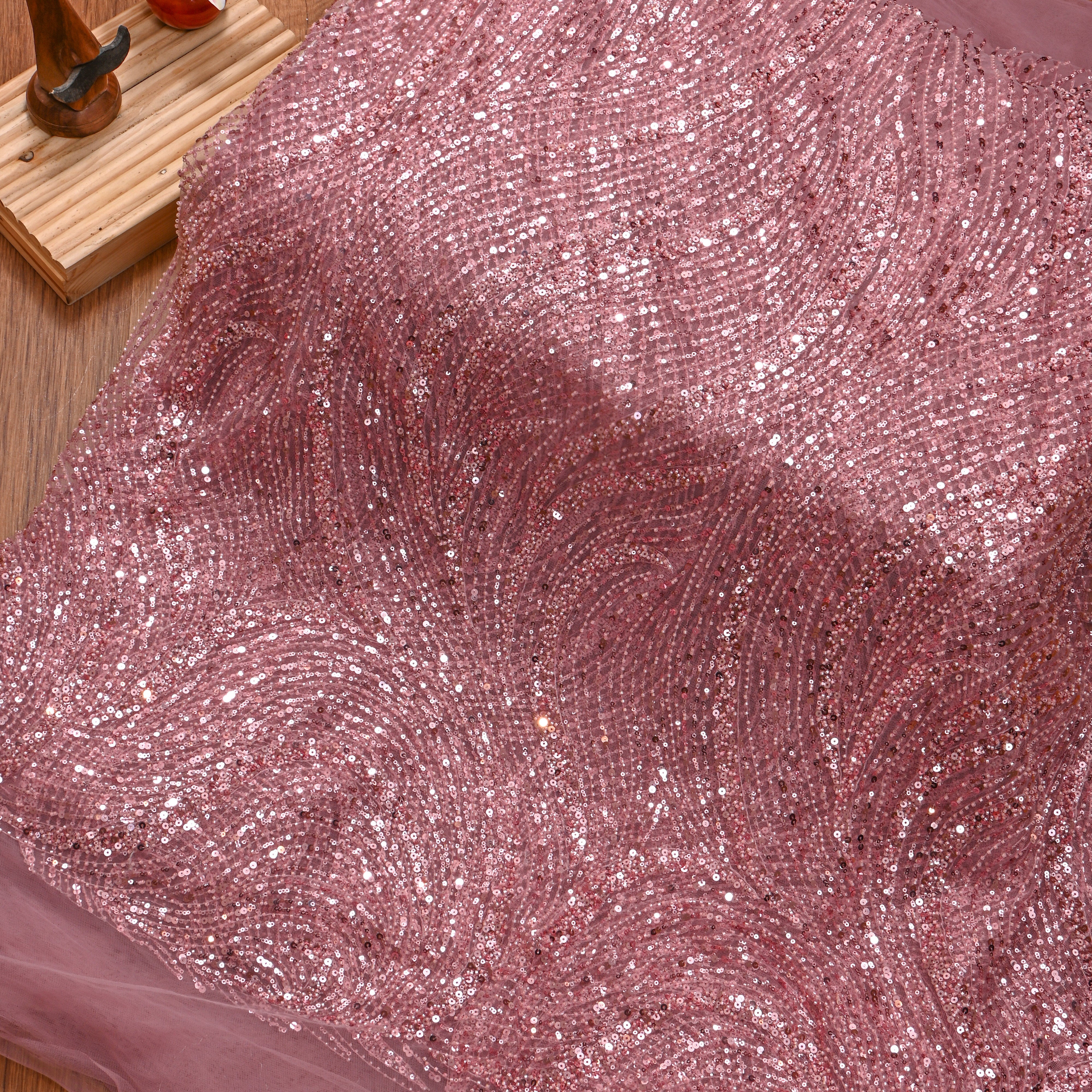 Dark Pink Net Embroidery Fabric