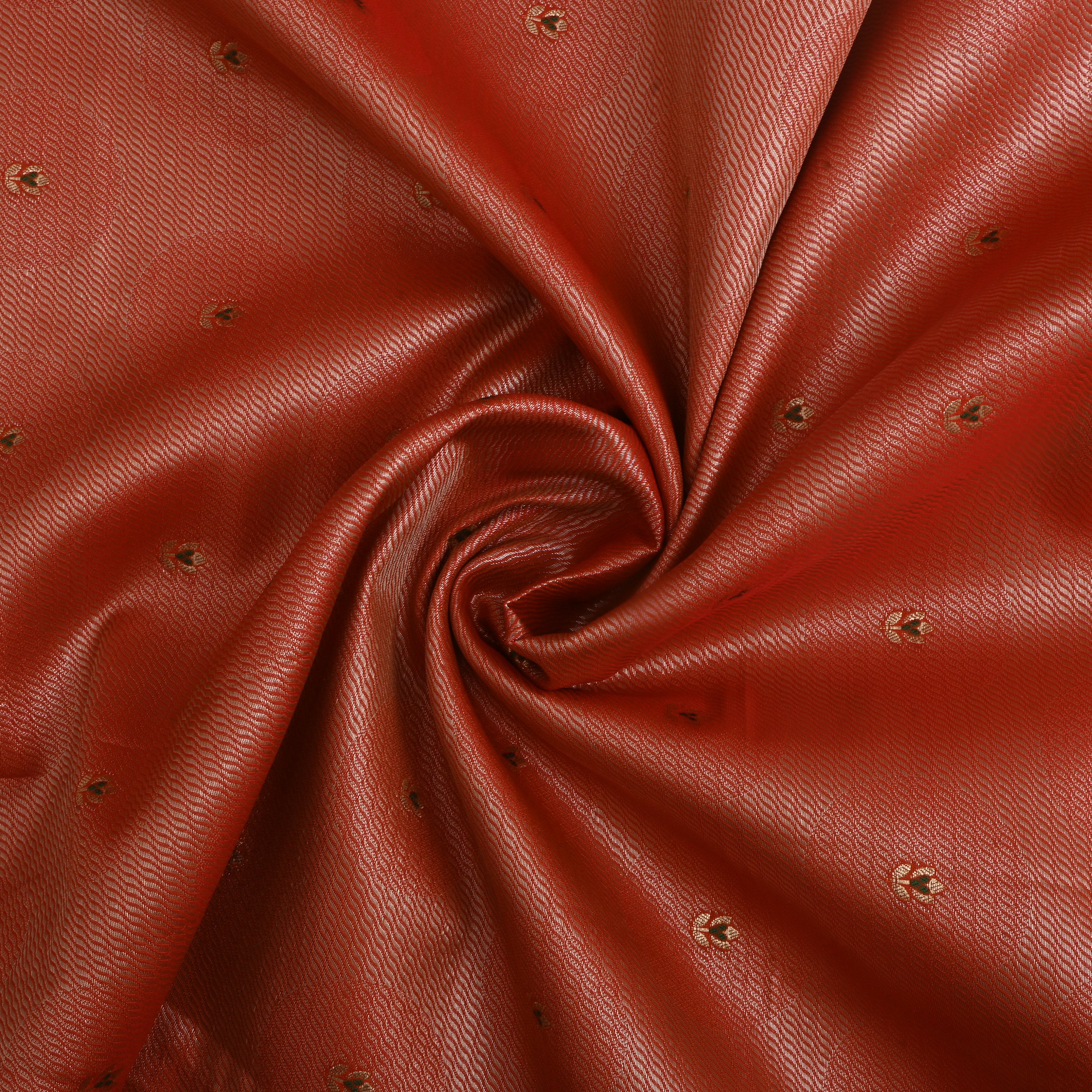 Peach Orange Floral Zari Silk Fabric