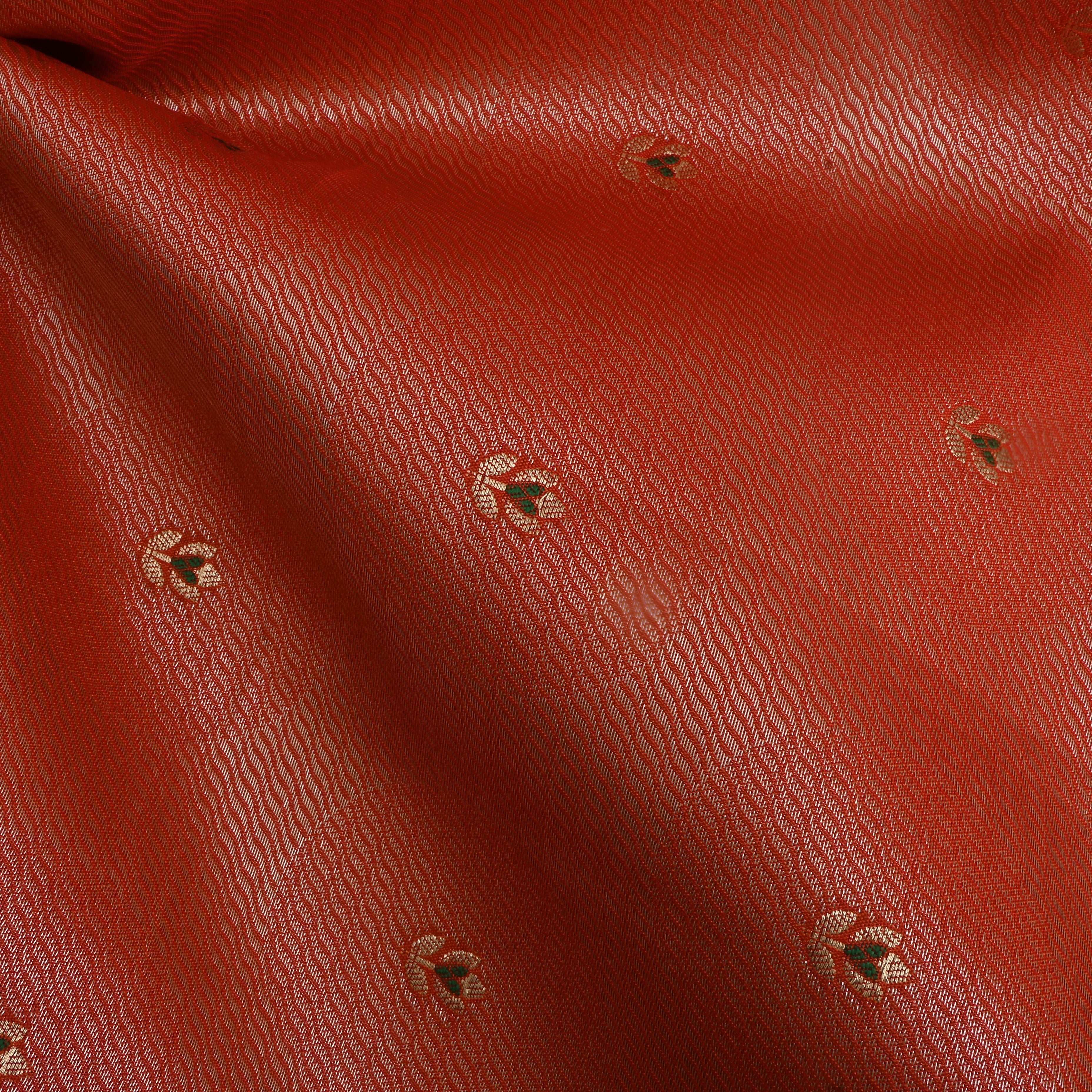 Peach Orange Floral Zari Silk Fabric