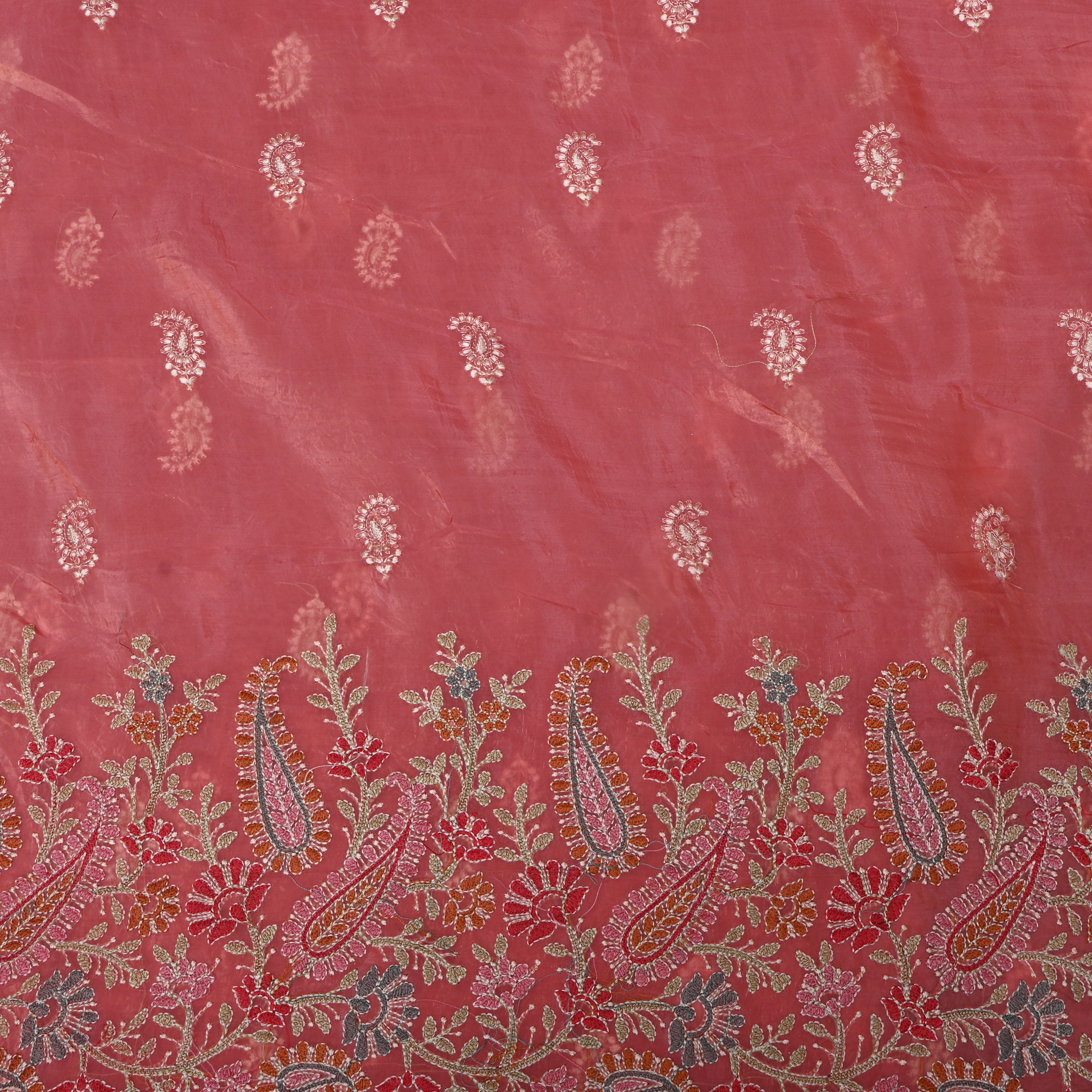 Rose Pink Paisley Thread Embroidered Tissue