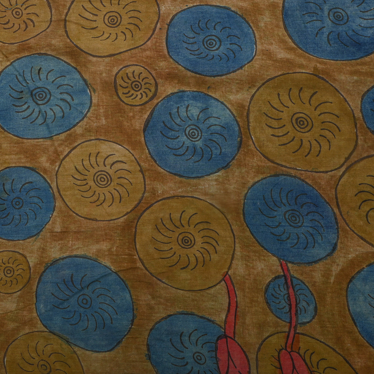 Mustard Round Motif Kalamkari Silk Fabric