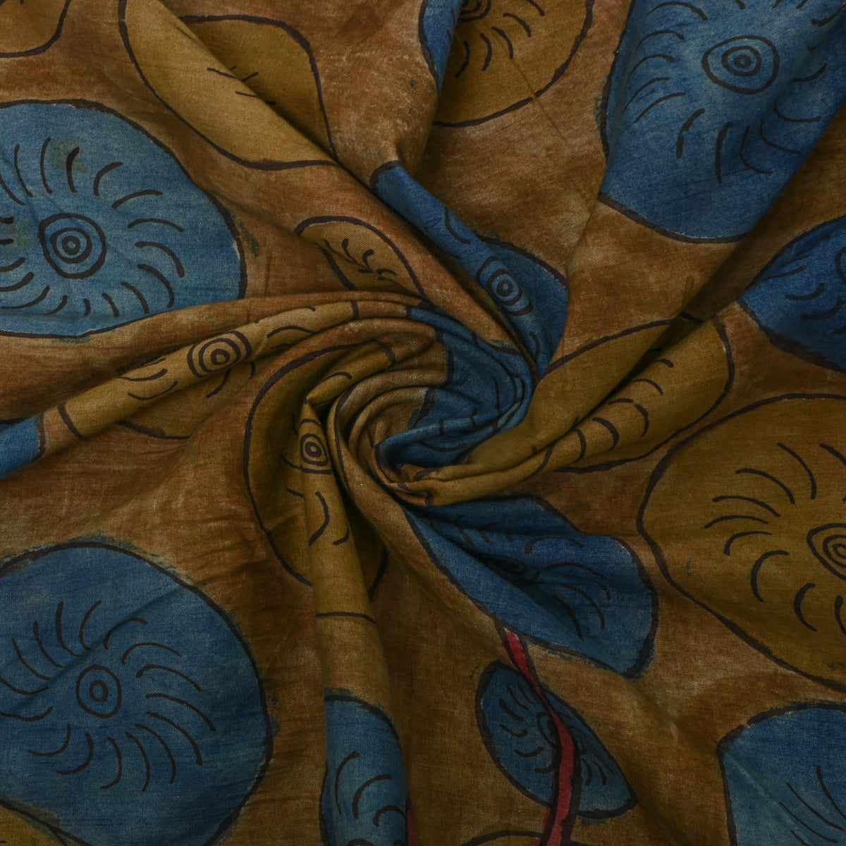 Mustard Round Motif Kalamkari Silk Fabric