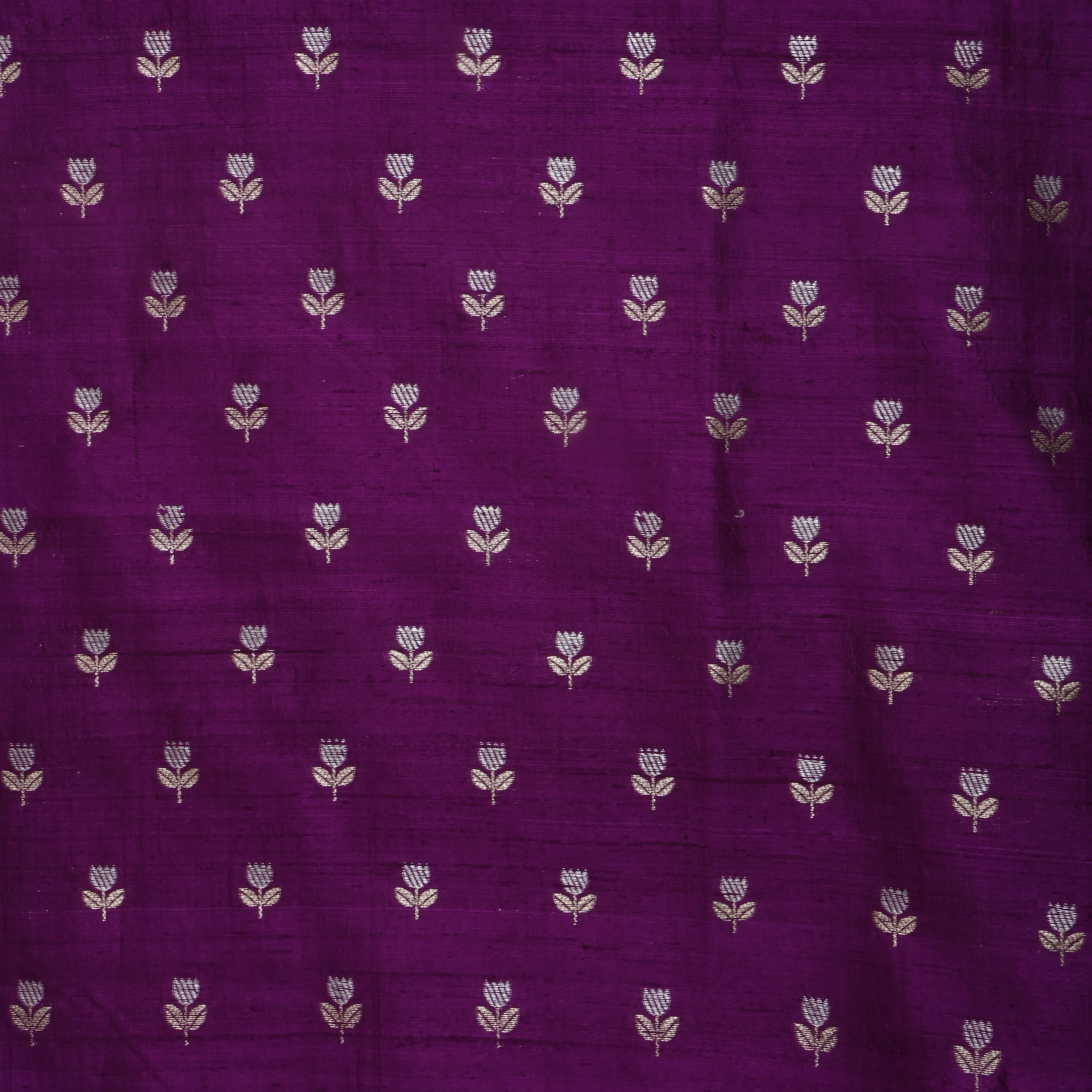 Deep Purple Floral Zari Dupion Silk Fabric