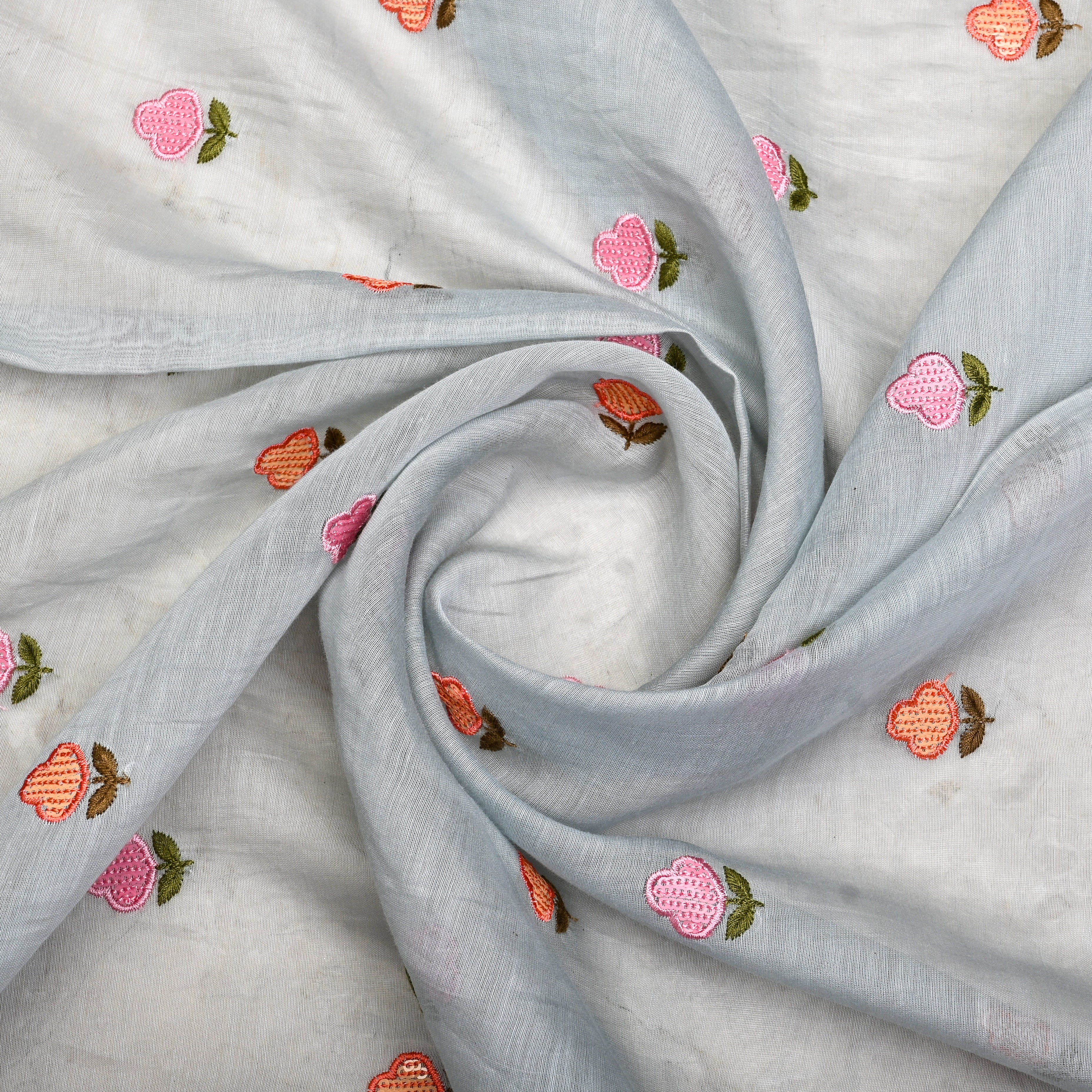 Grey Chanderi Fabric With Embroidery