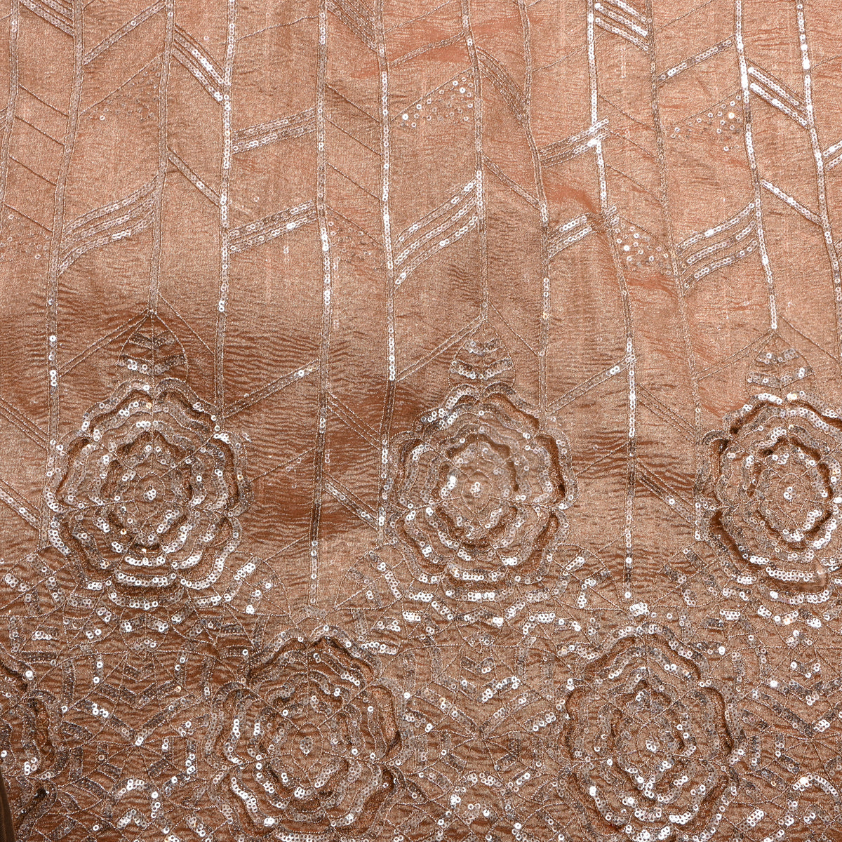 Copper Floral Zari Embroidered Tissue