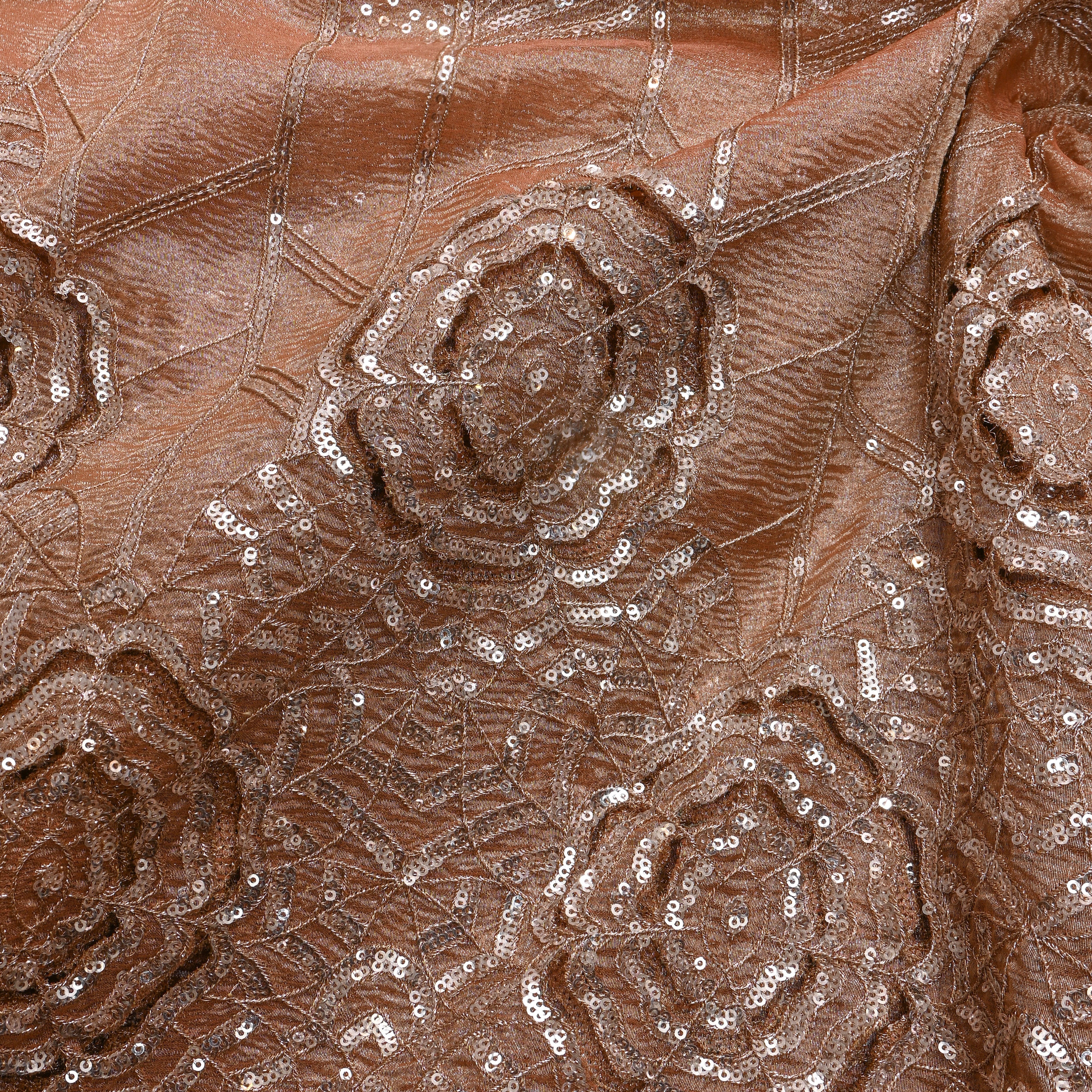 Copper Floral Zari Embroidered Tissue