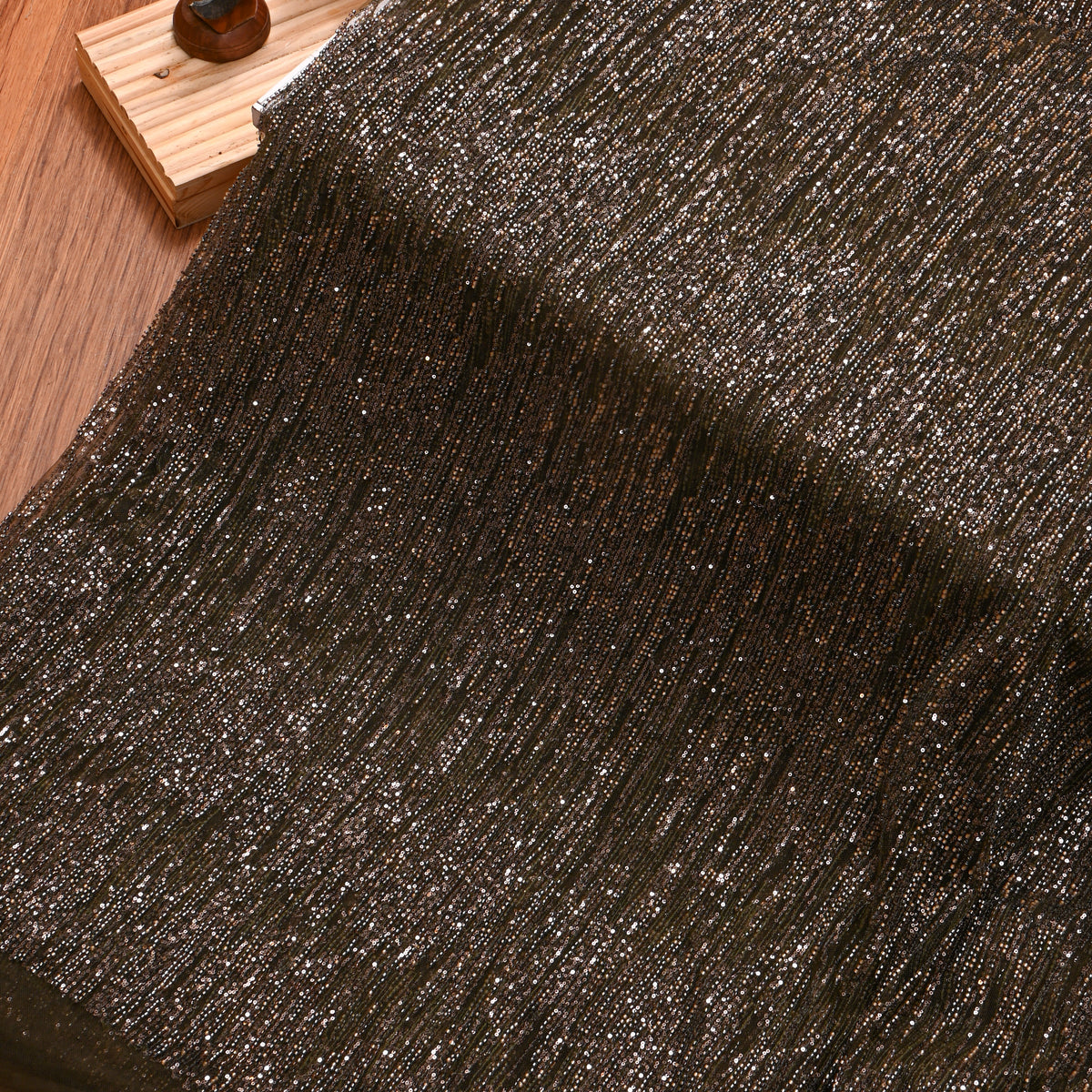 Earthy Brown Net Fabric With Sequin Work