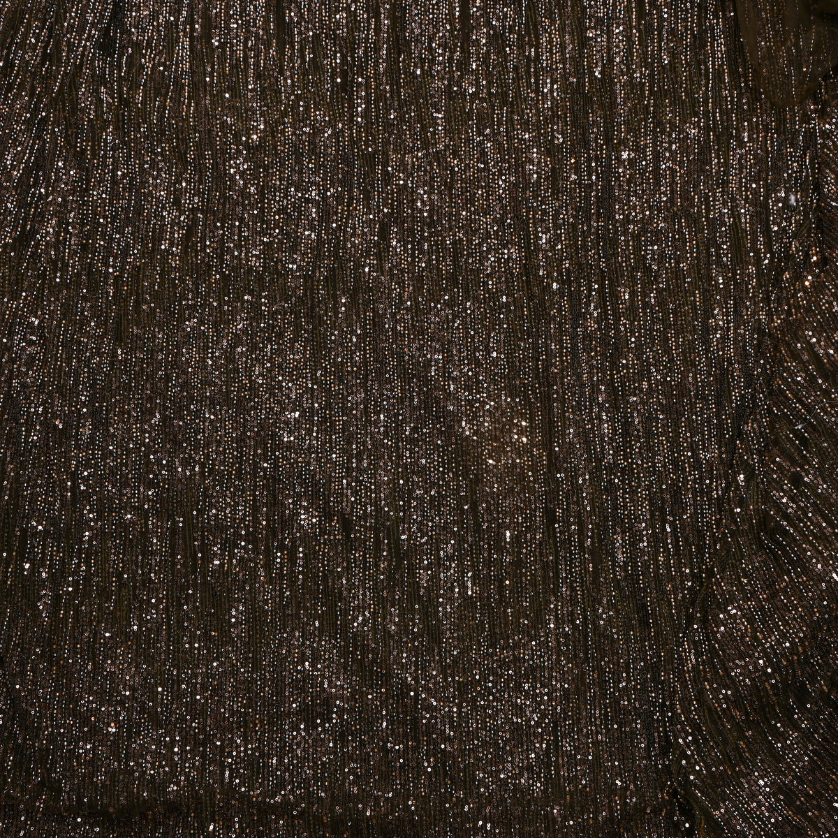 Earthy Brown Net Fabric With Sequin Work
