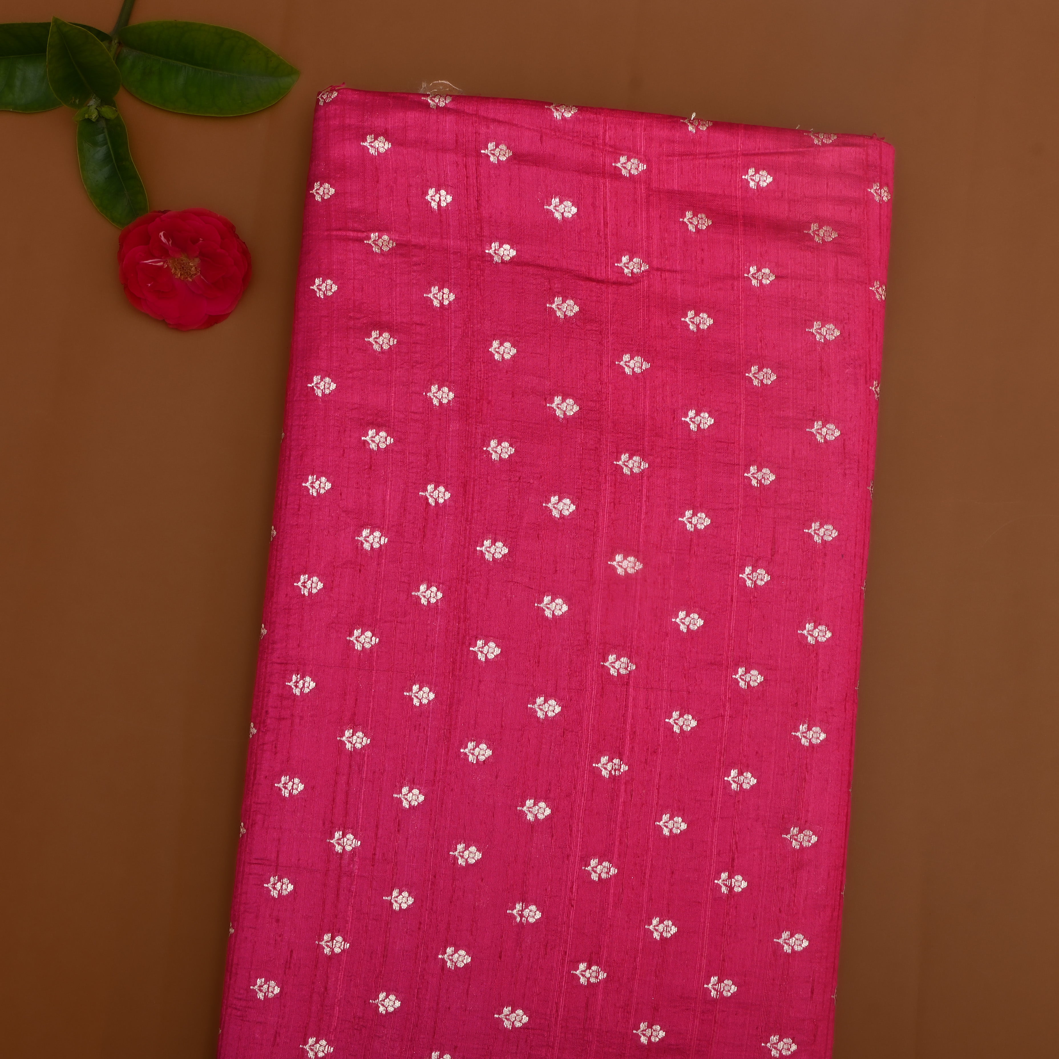Royal Pink Floral Zari Dupion Silk Fabric